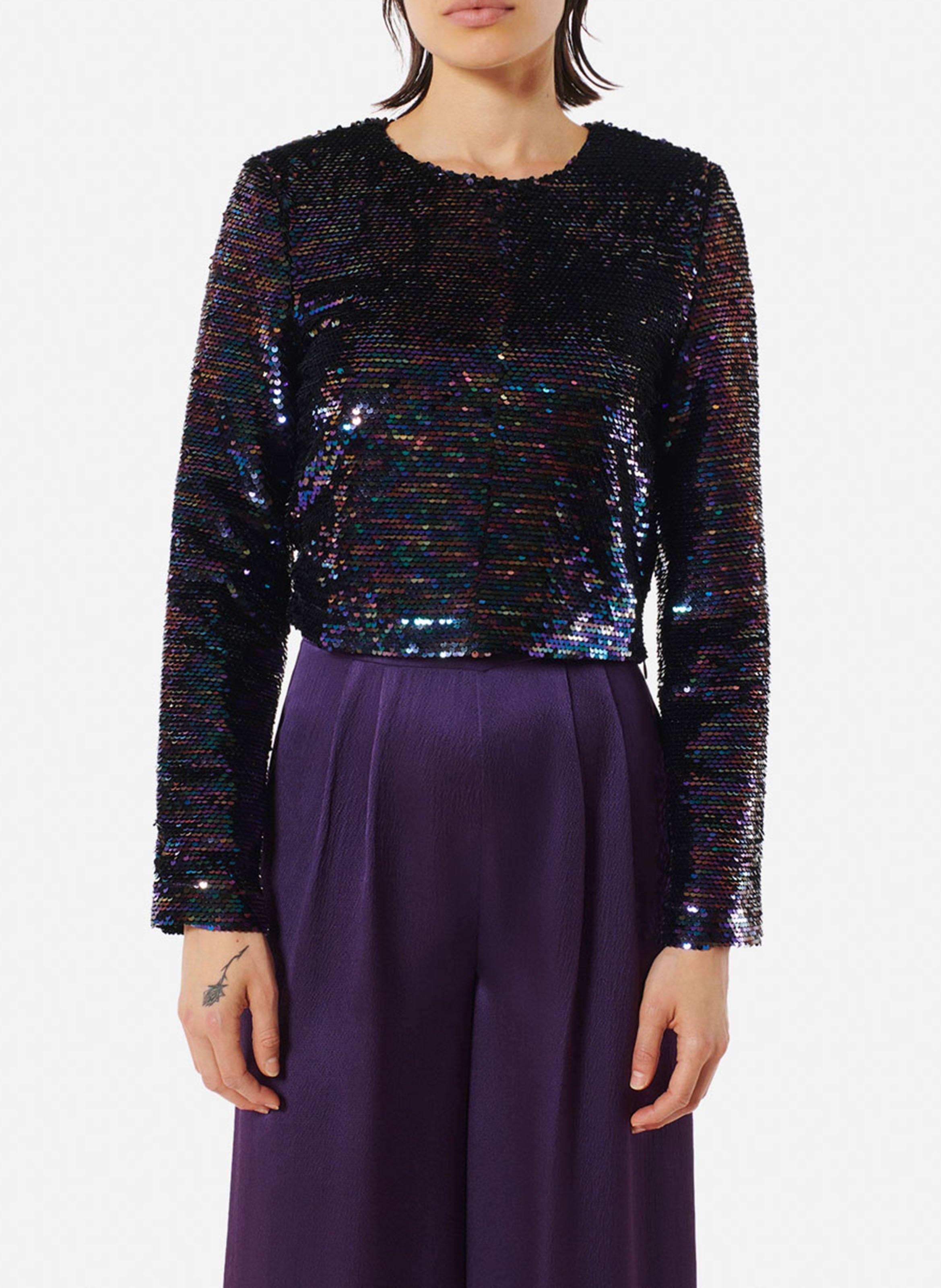 Regular-fit round-neck sequin top KARMA KOMA Brown