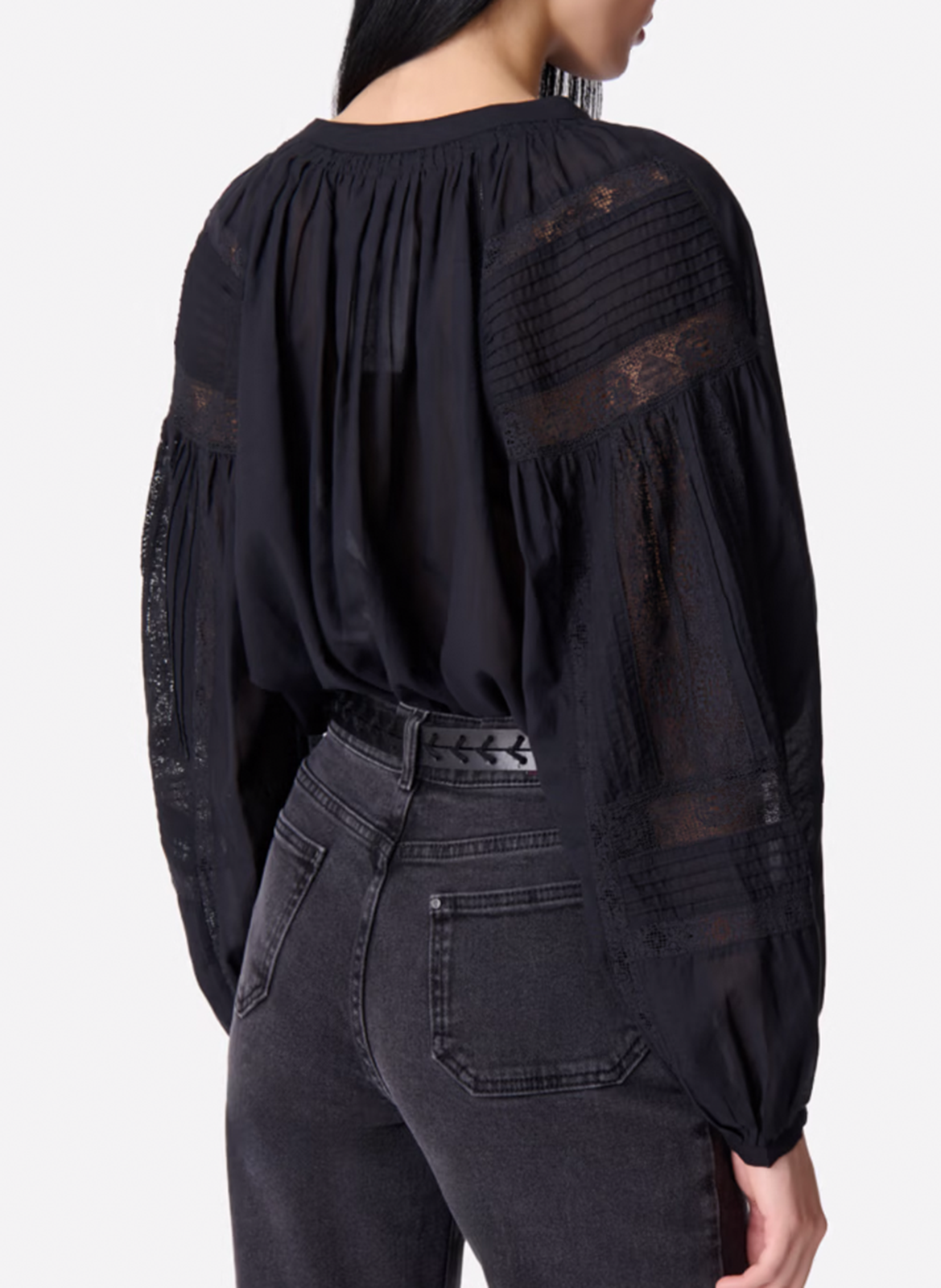 Langärmelige Spitzenbluse Schwarz