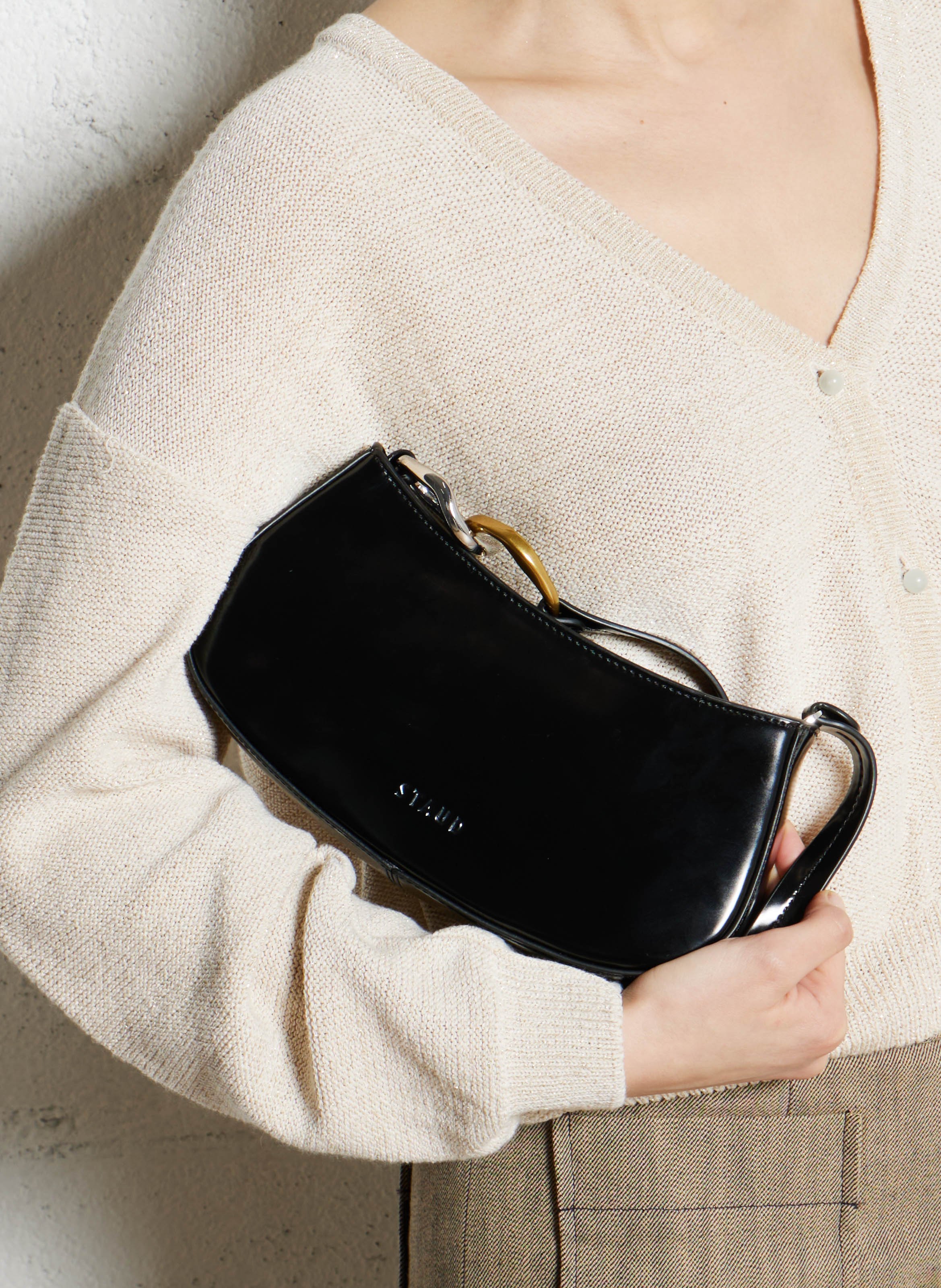 Geschnürte Beuteltasche aus strukturiertem Leder STAUD Schwarz