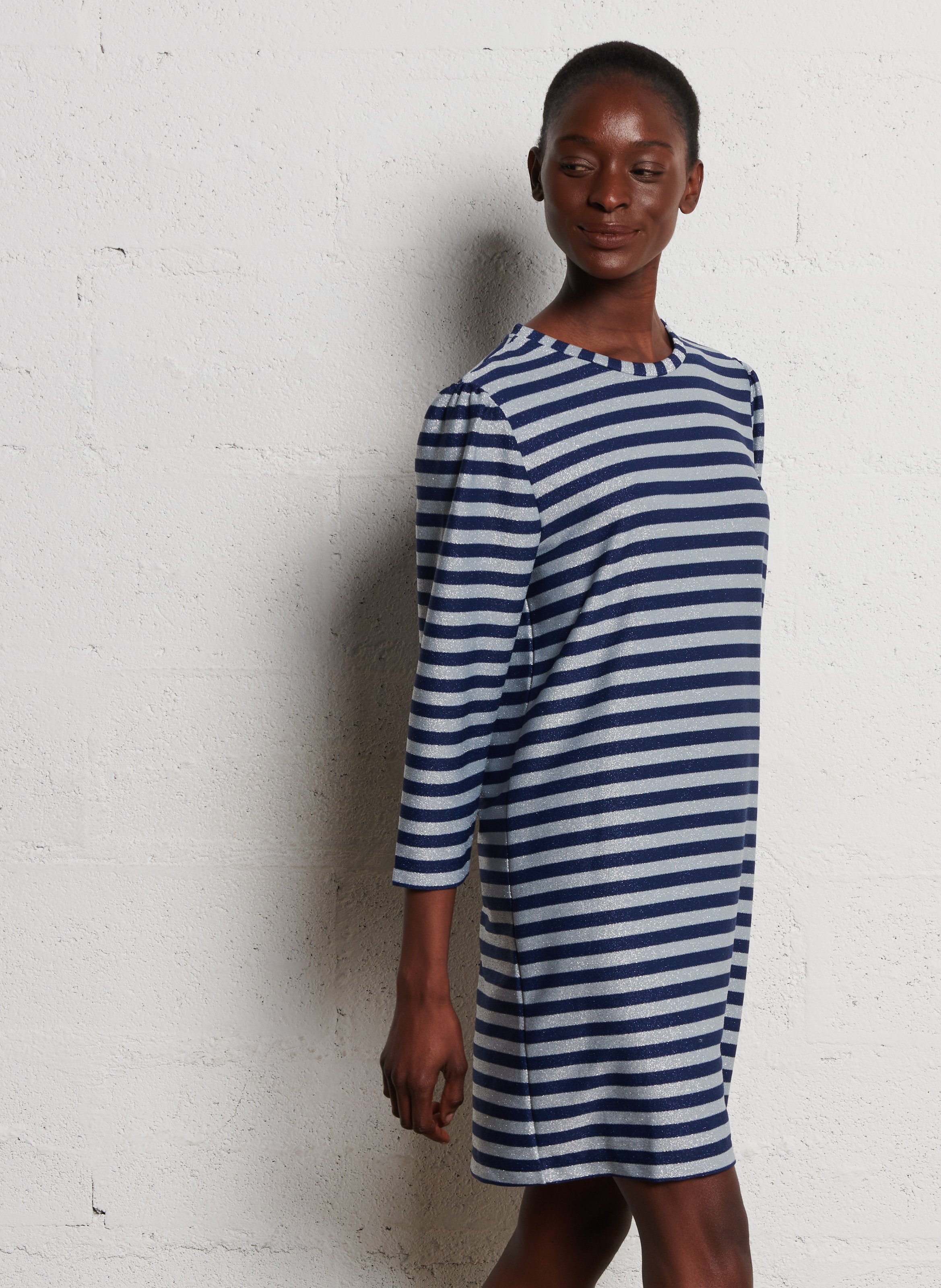 Robe courte col rond rayée I CODE Bleu