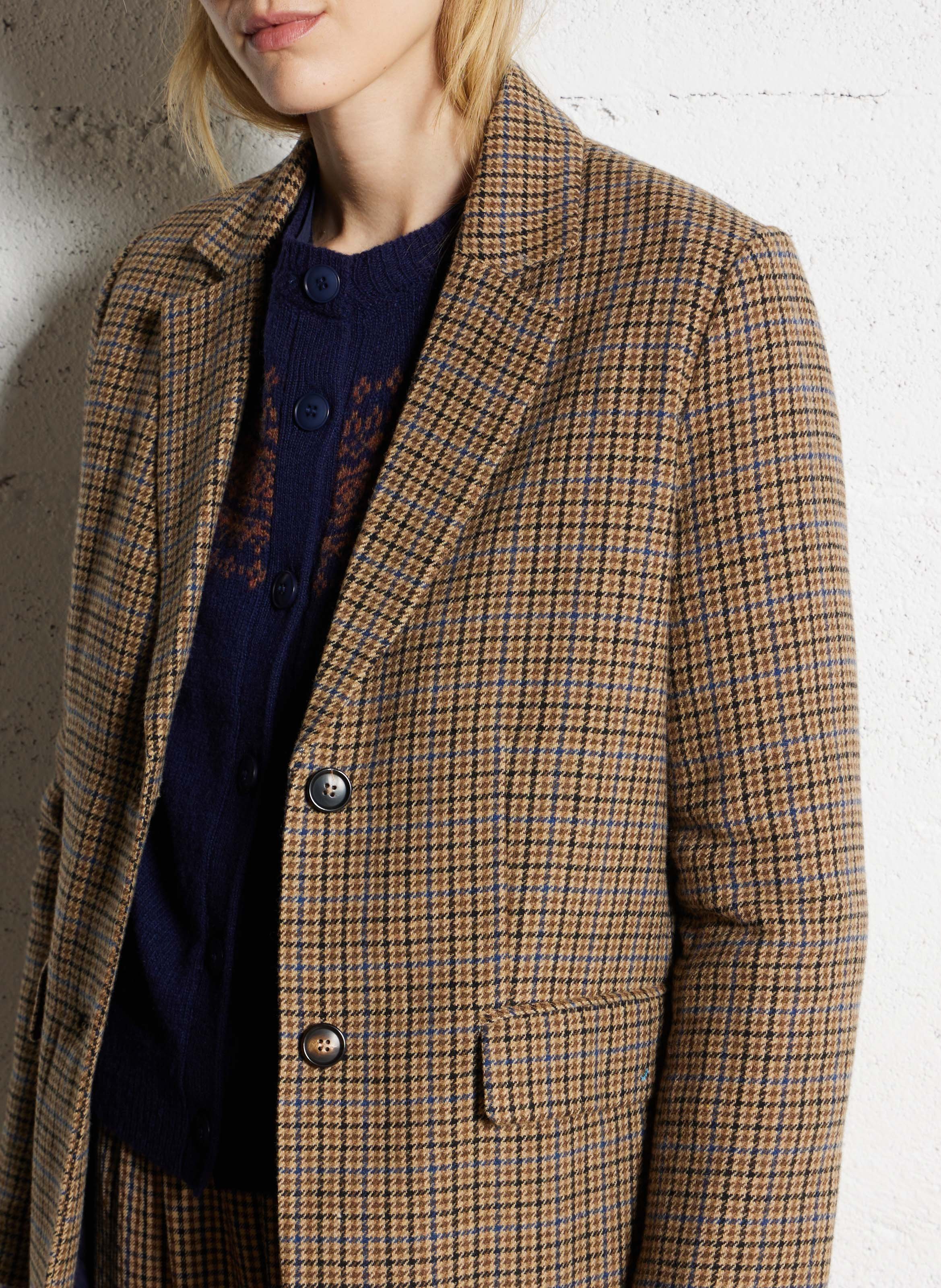 Veste droite motif pied-de-poule avec écharpe NICE THINGS Beige