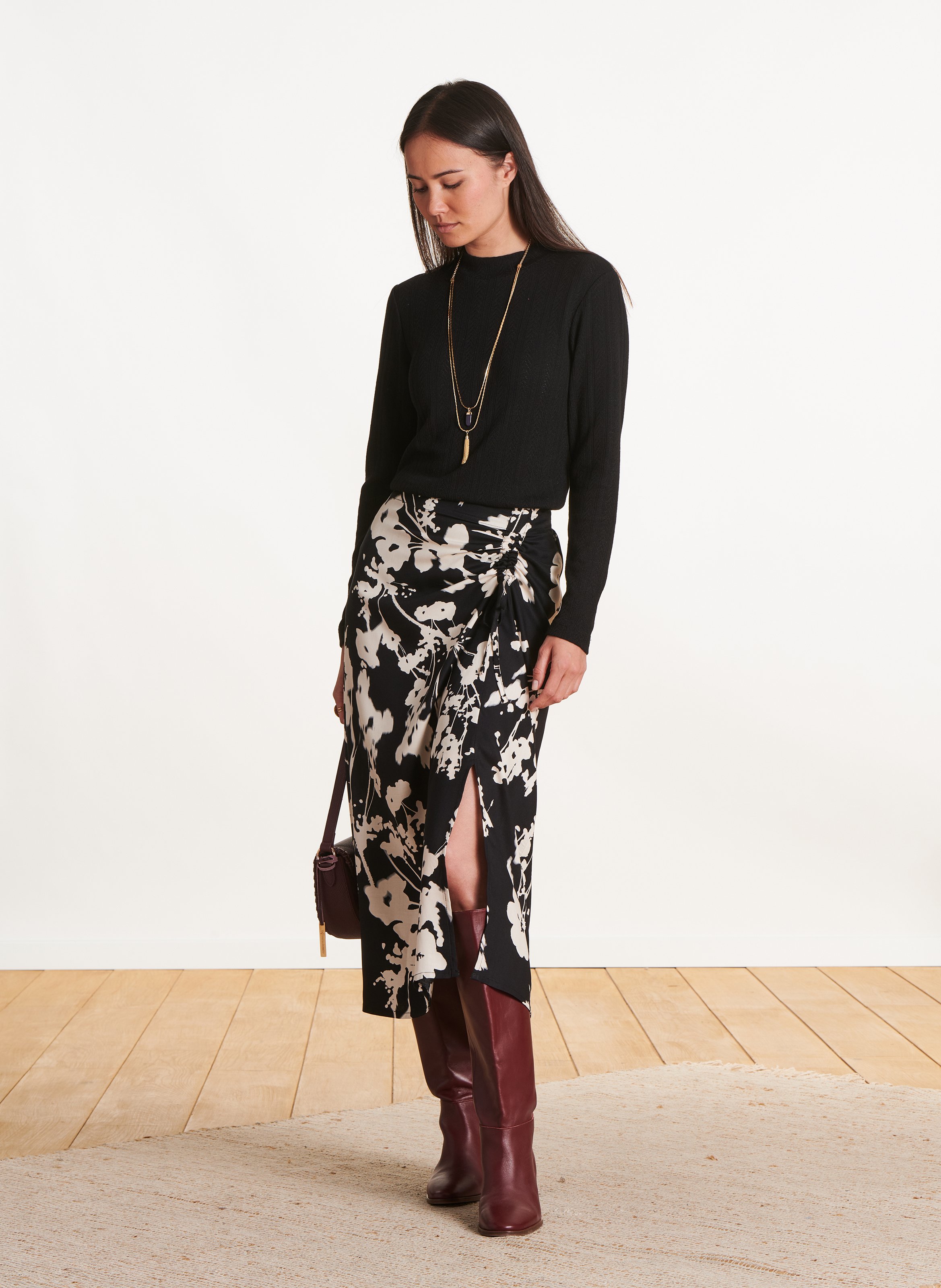 Top van tricot met ronde hals - viscoseblend LA FEE MARABOUTEE Zwart