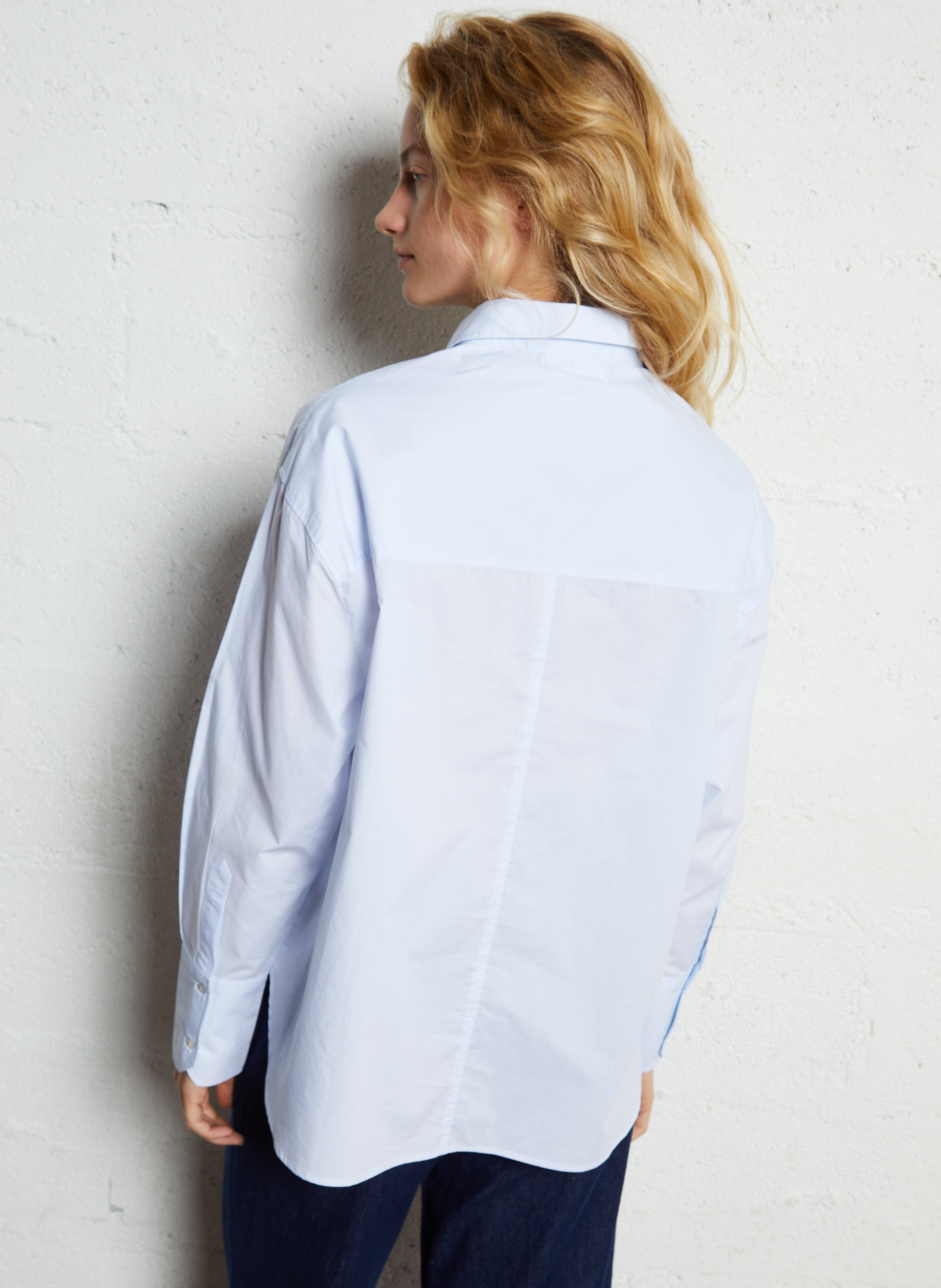 Embroidered straight-cut cotton poplin shirt BELLA JONES Blue