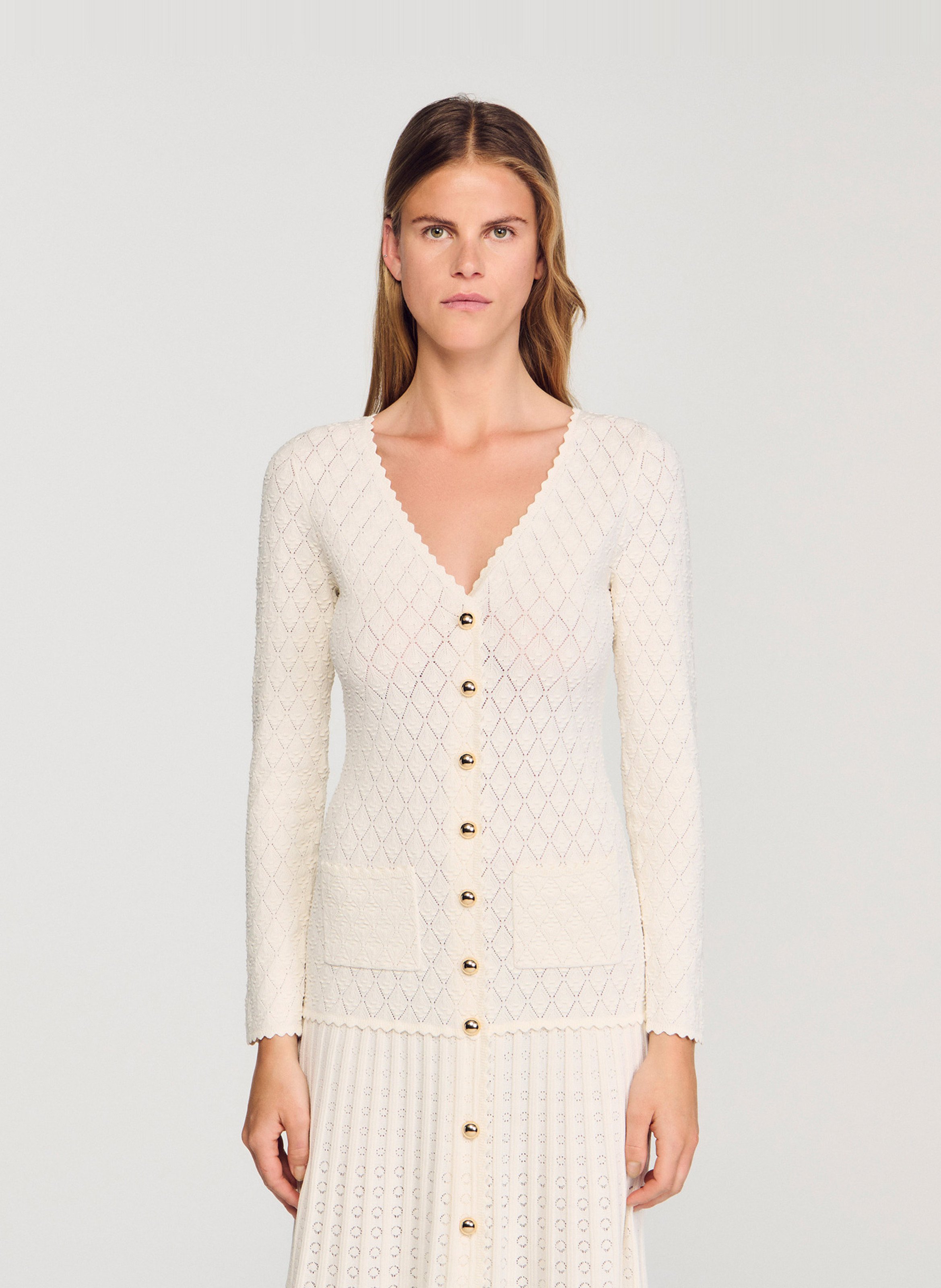 Robe longue col v  SANDRO Blanc