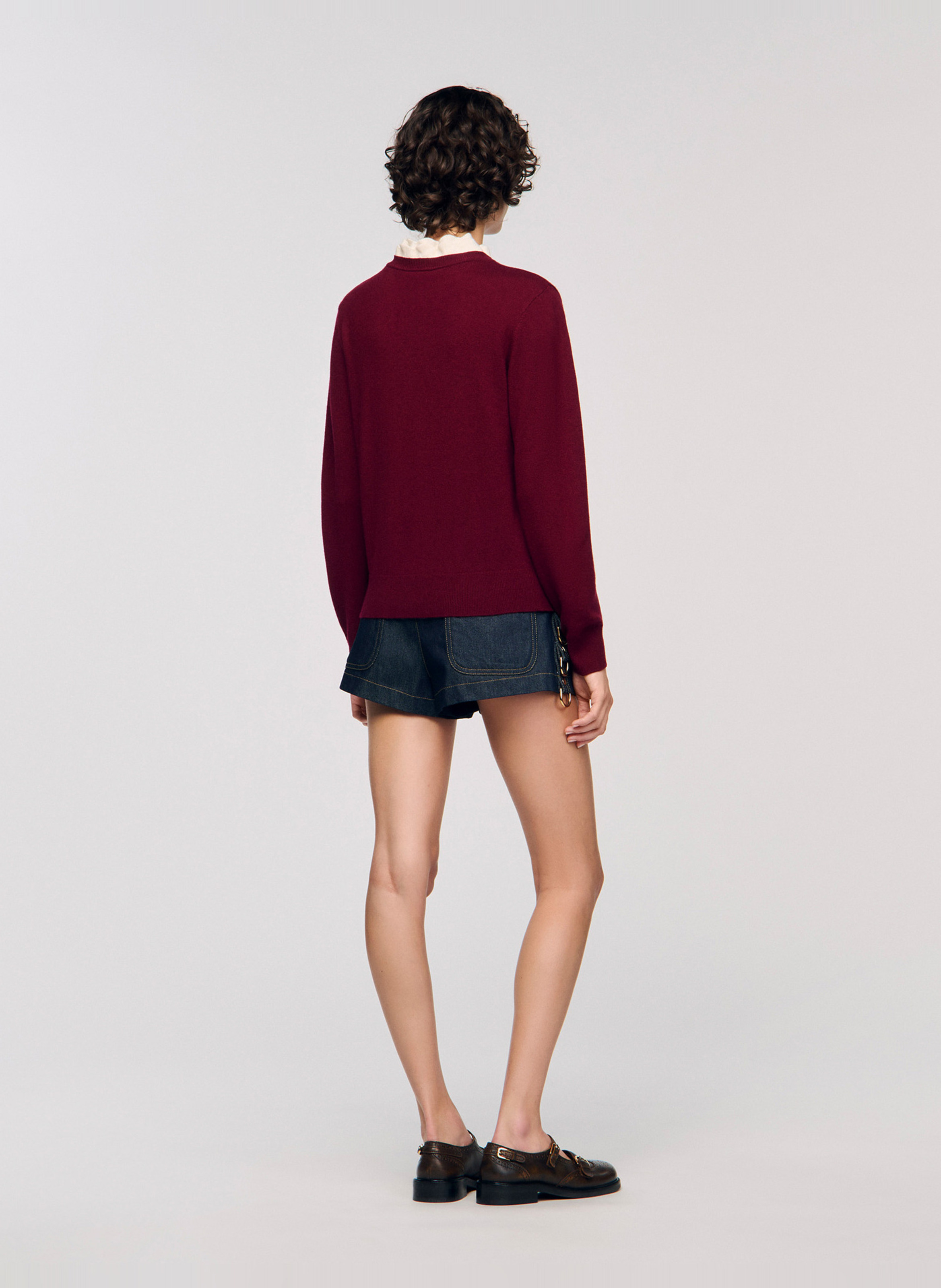 Pull col à volant en laine mélangée SANDRO Rouge