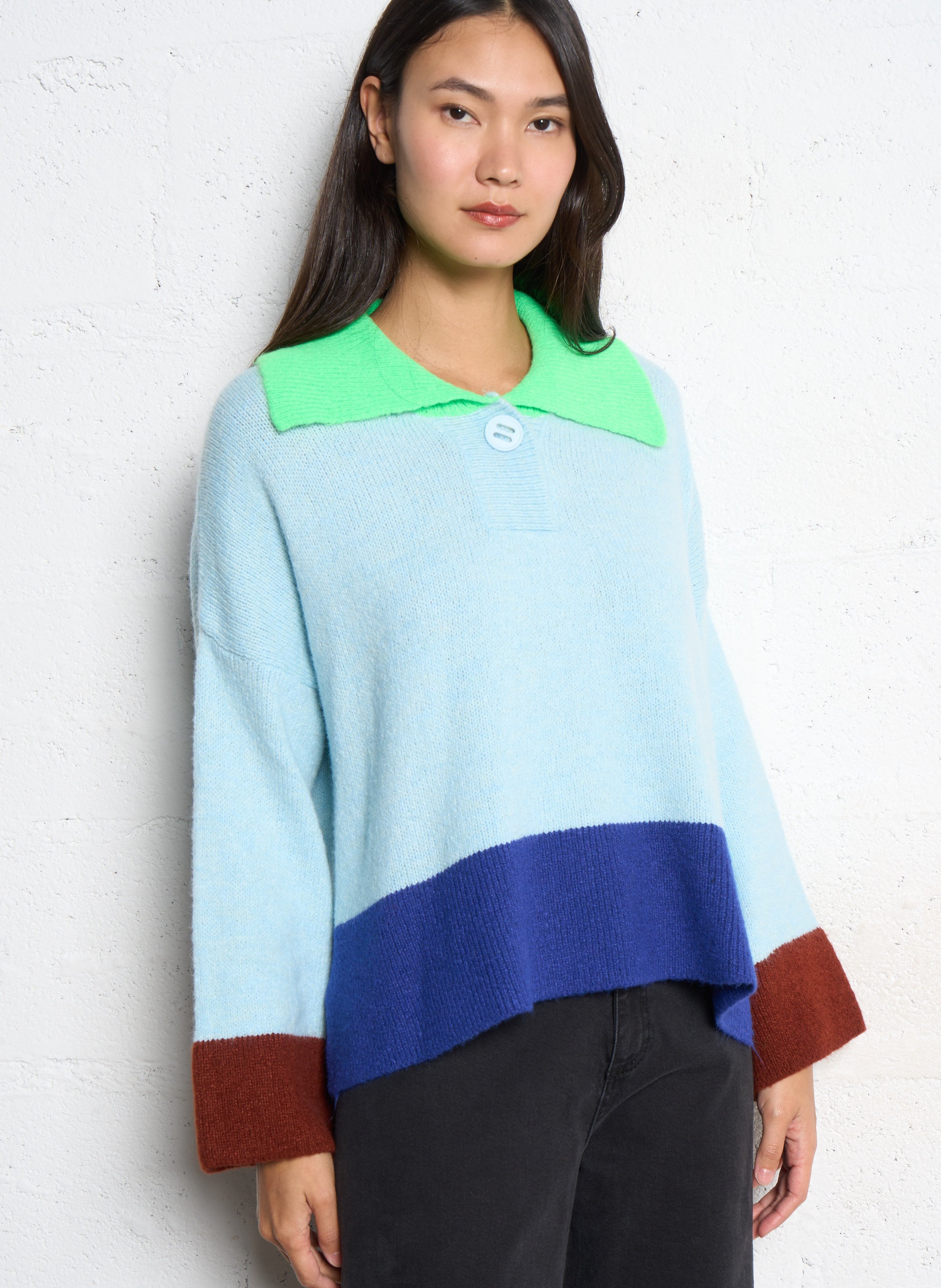 Pull oversize col classique  DR BLOOM Bleu