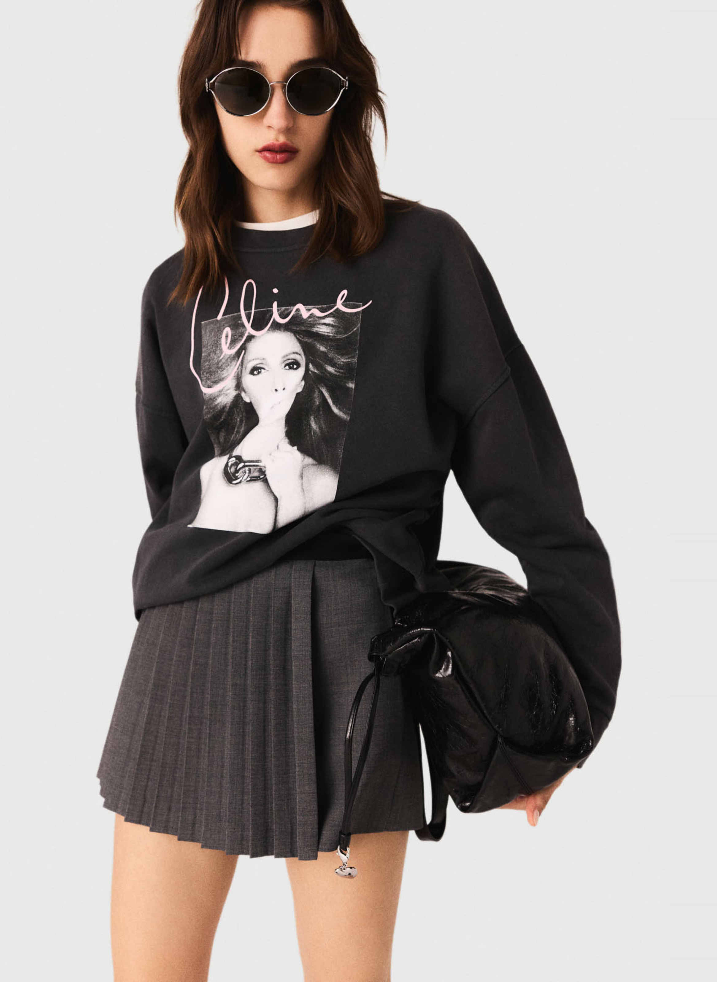 Sweat sérigraphié en coton délavé MAJE Gris