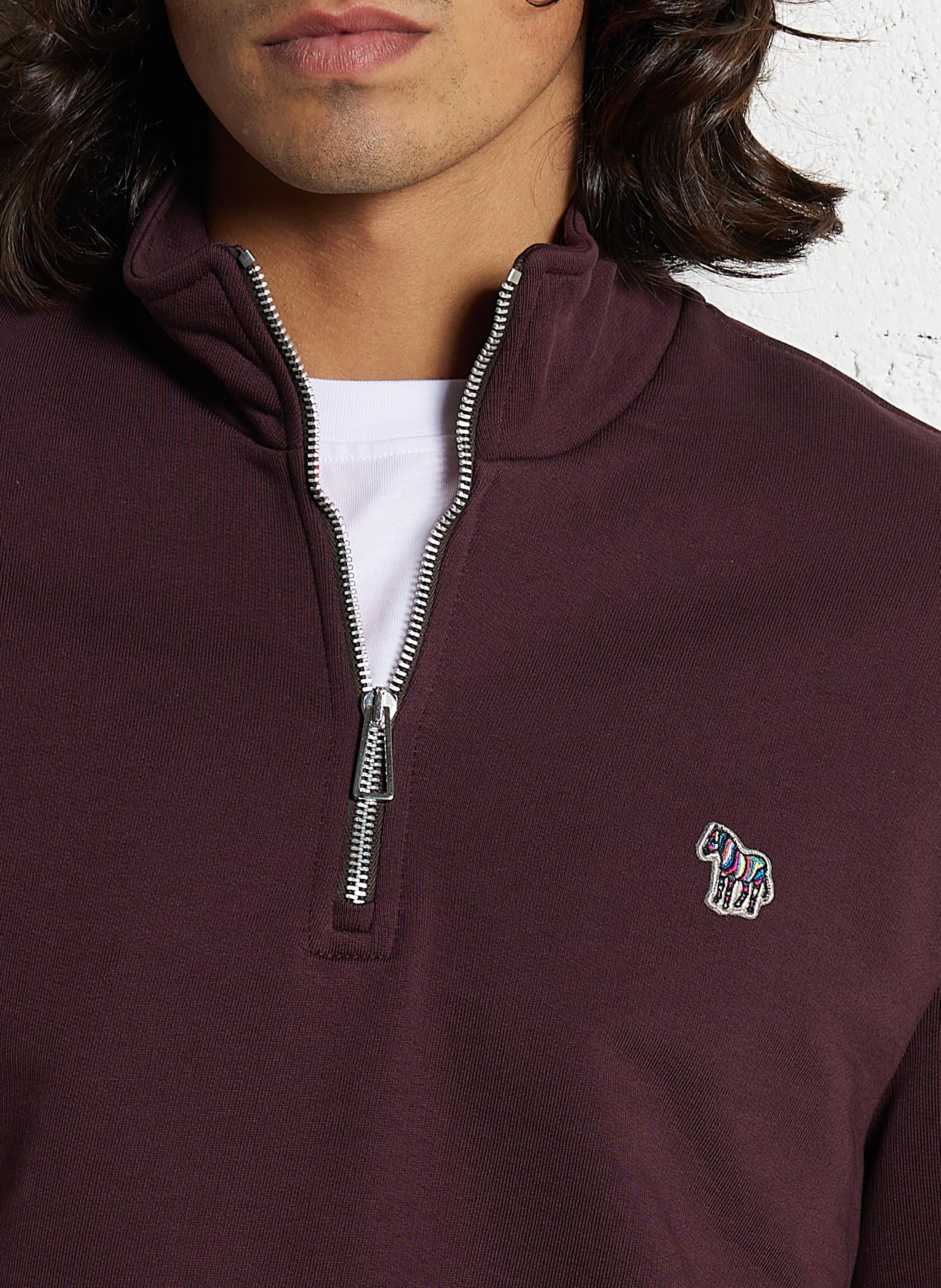 Straight sweatshirt with high collar, zip closure, and embroidery PAUL SMITH Red