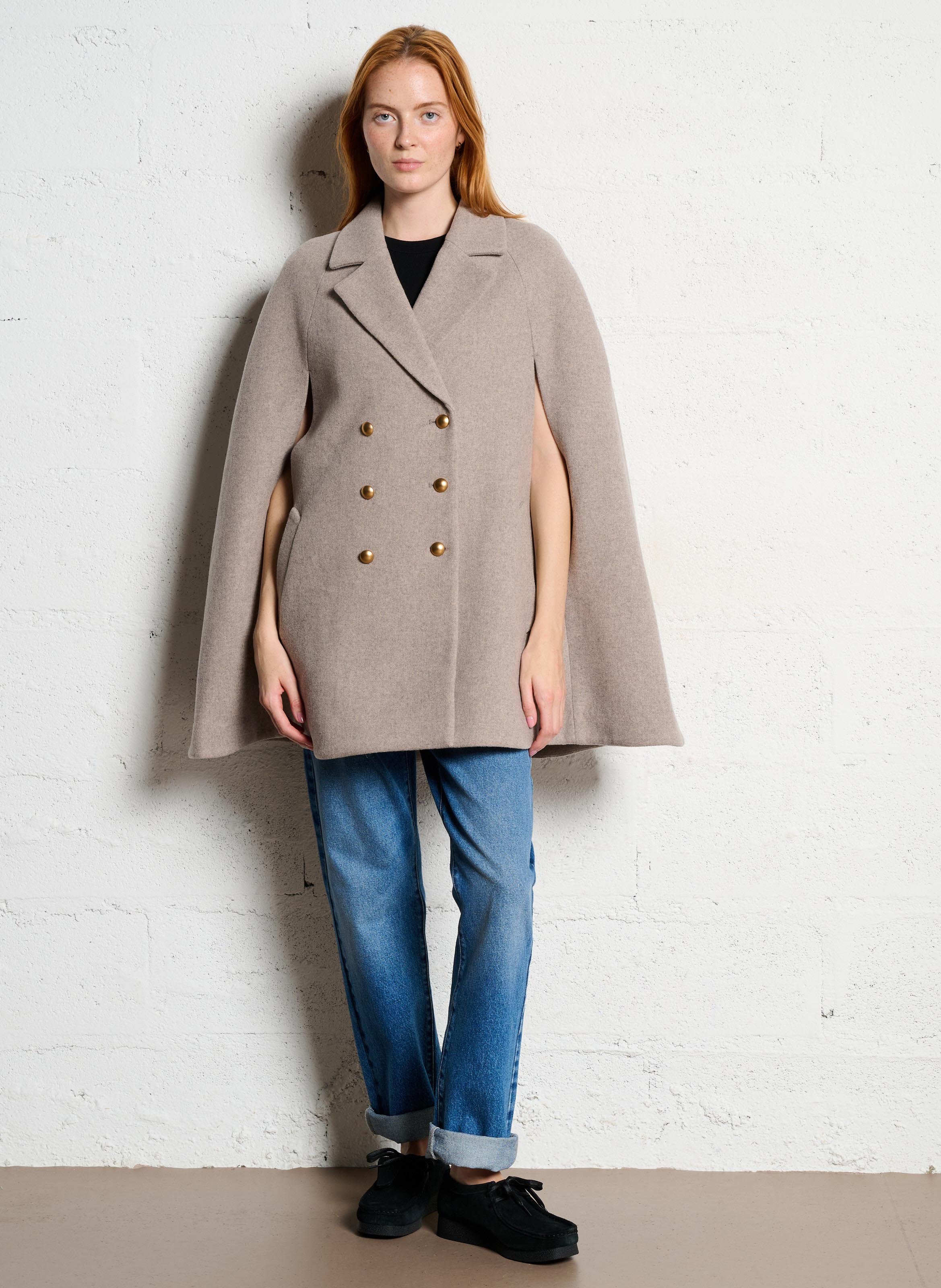 Wool-blend cape with tailored collar IKKS Beige