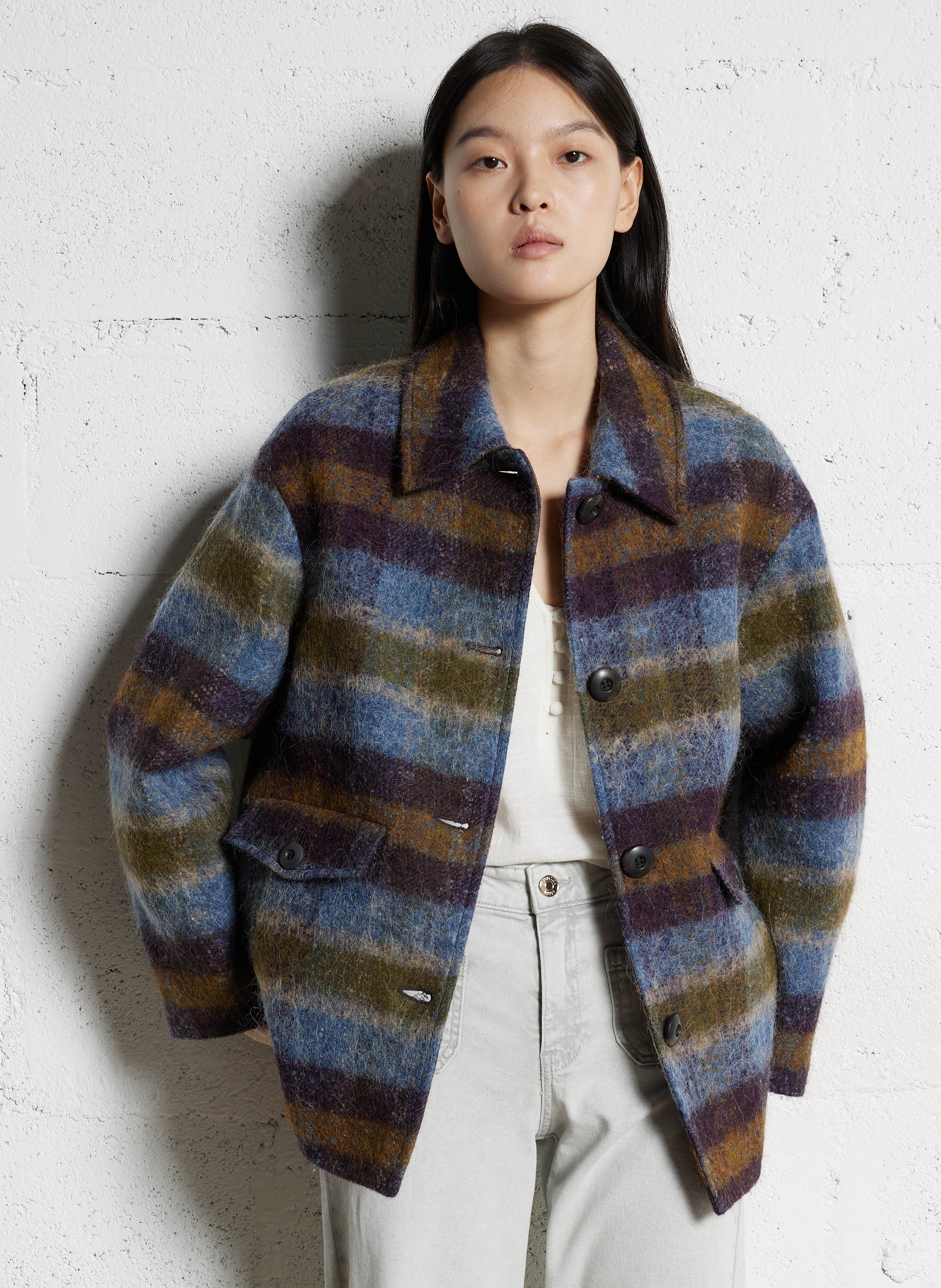 Oversized jas met klassieke ruitkraag MAISON 123 Kaki