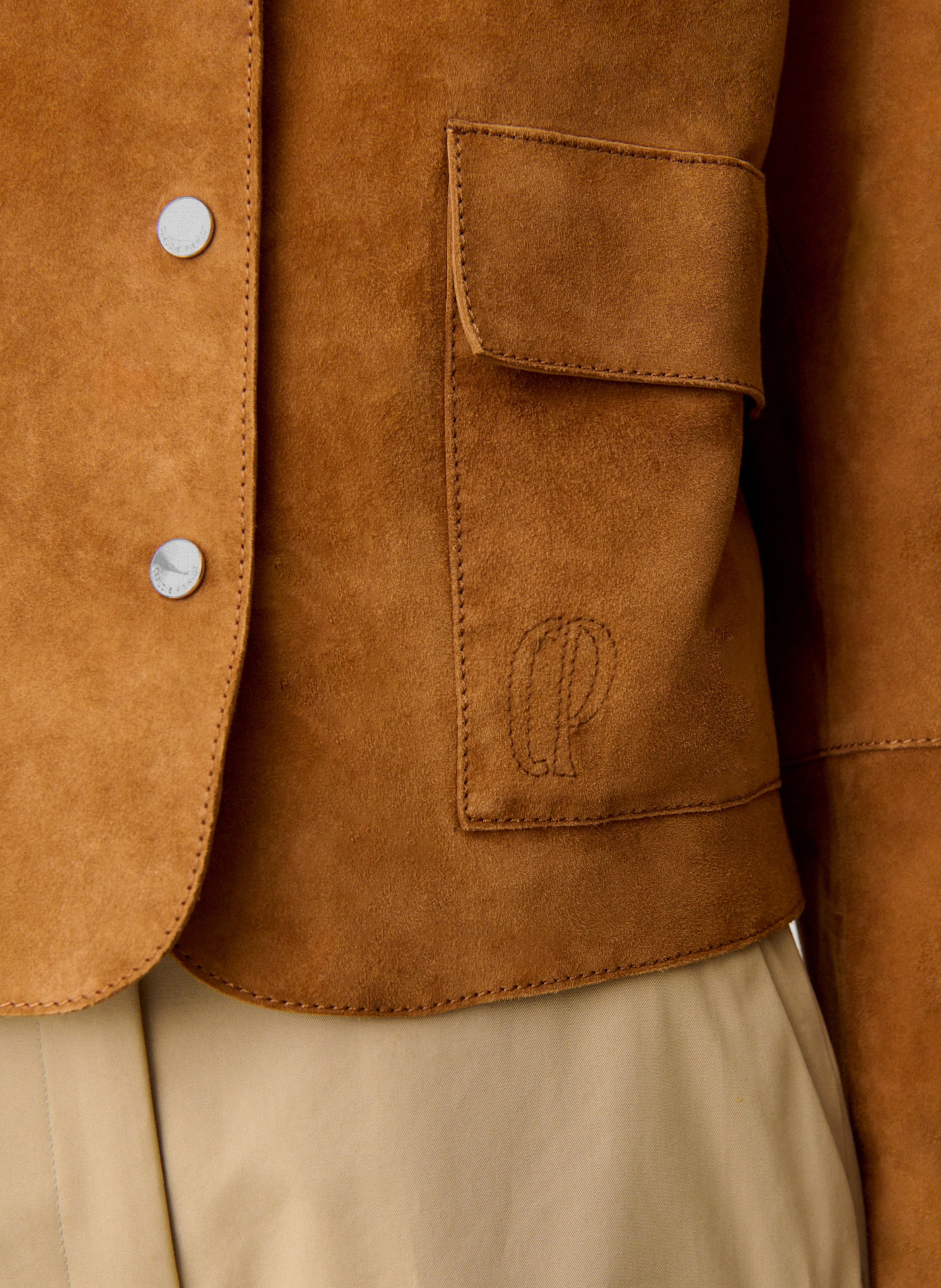 Veste col classique en cuir CLAUDIE PIERLOT Beige