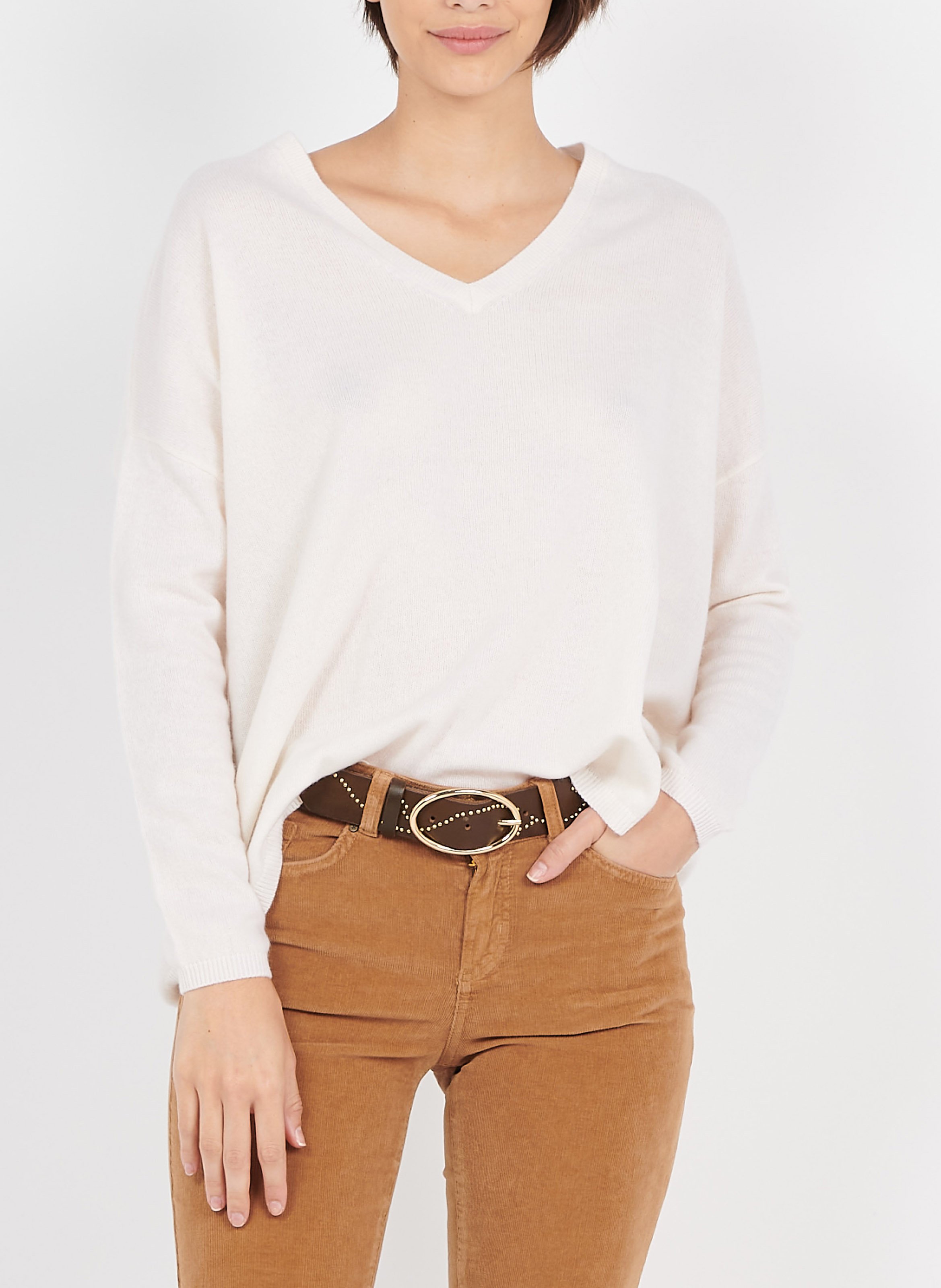 Pull col v en cachemire  SUD EXPRESS Blanc