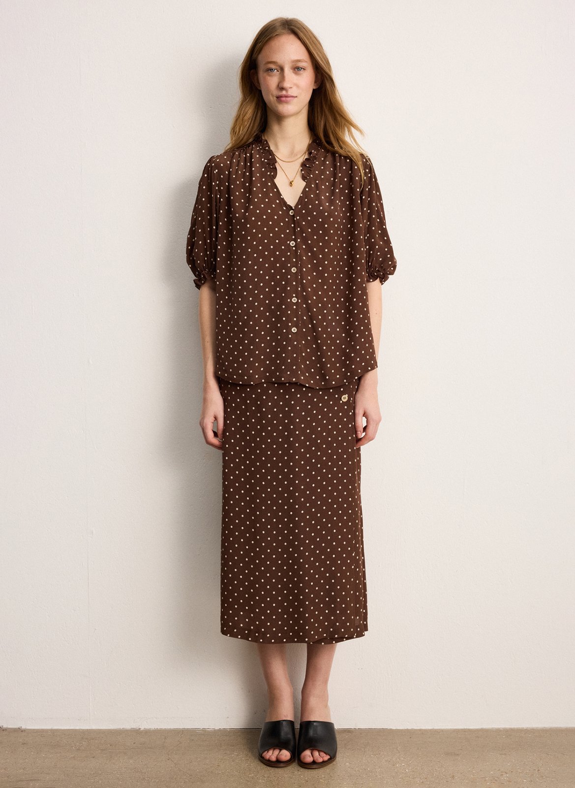 Blouse droite col V imprimé PABLO Marron