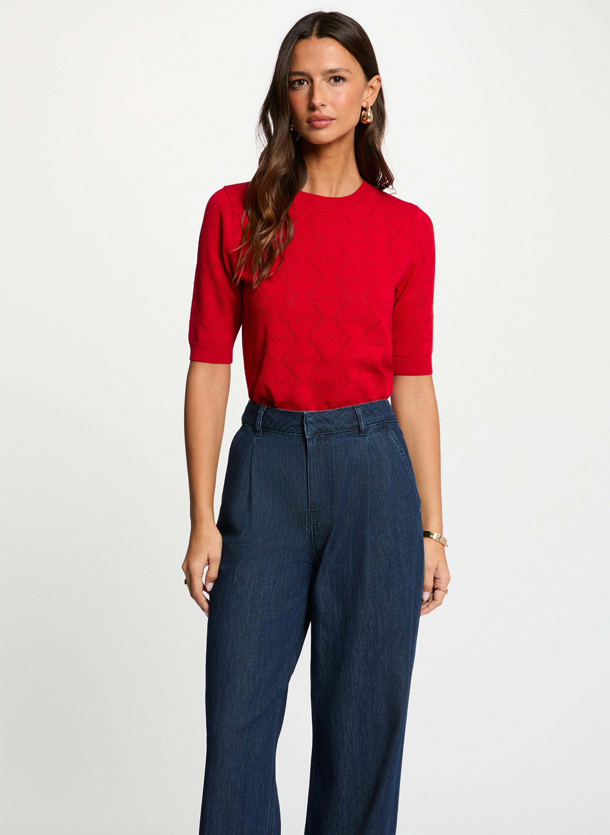 Pull droit col rond à détails ajourés MORGAN