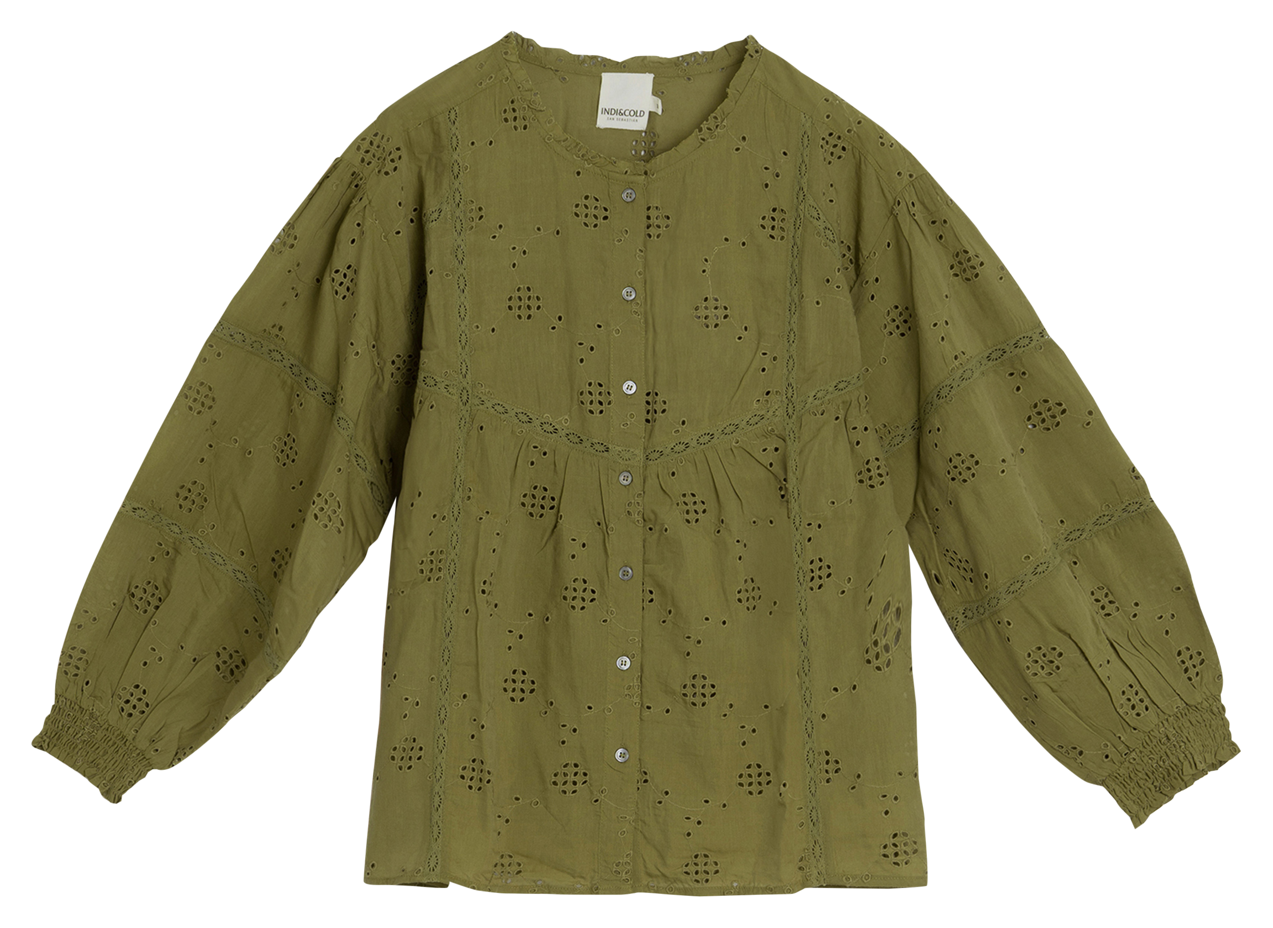 Geknöpfte Bluse mit Spitzenstickerei INDI & COLD Khaki