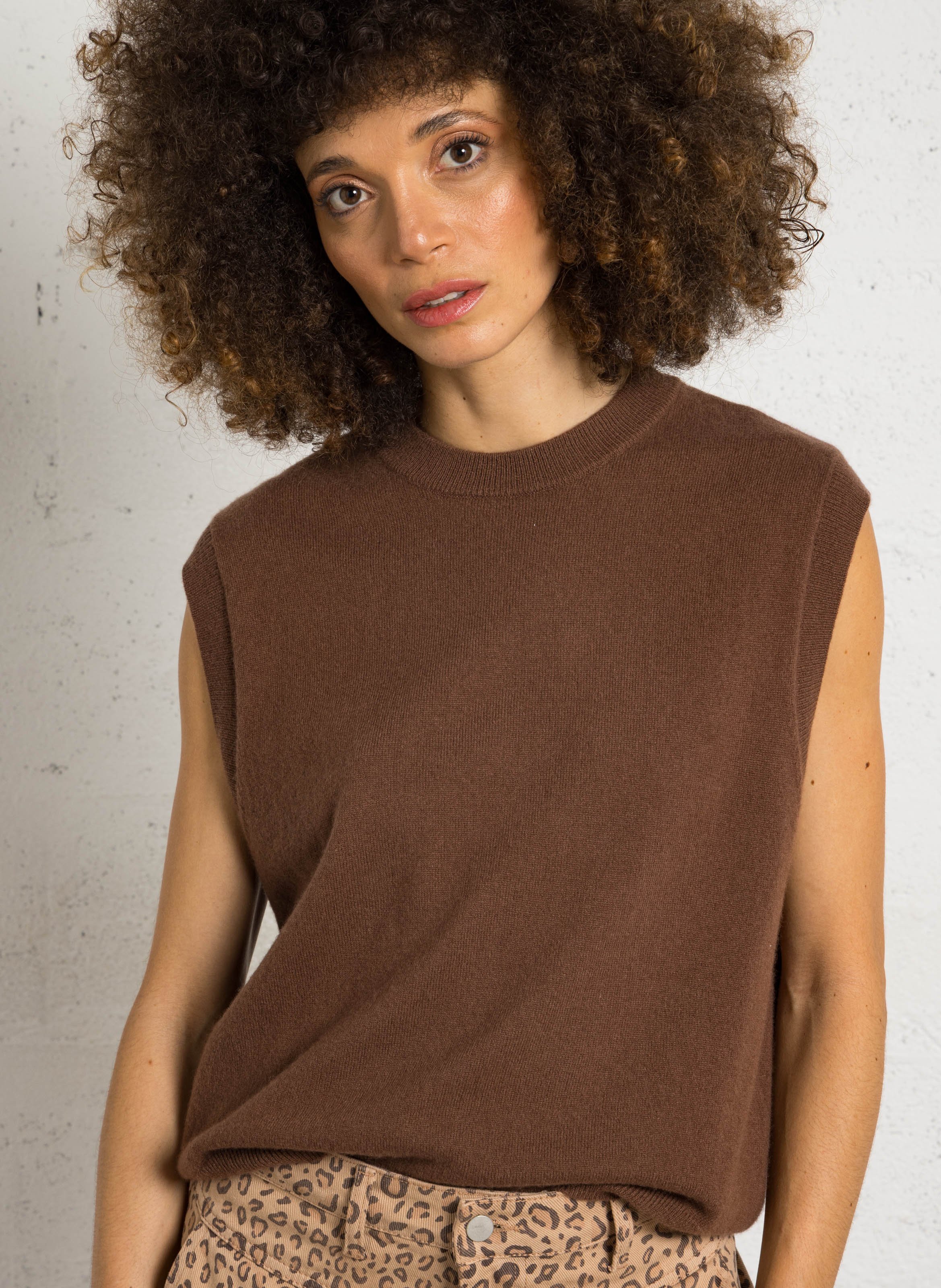 Ärmelloses Oversize-Pullover mit Rundhalsausschnitt aus Kaschmir SUD EXPRESS