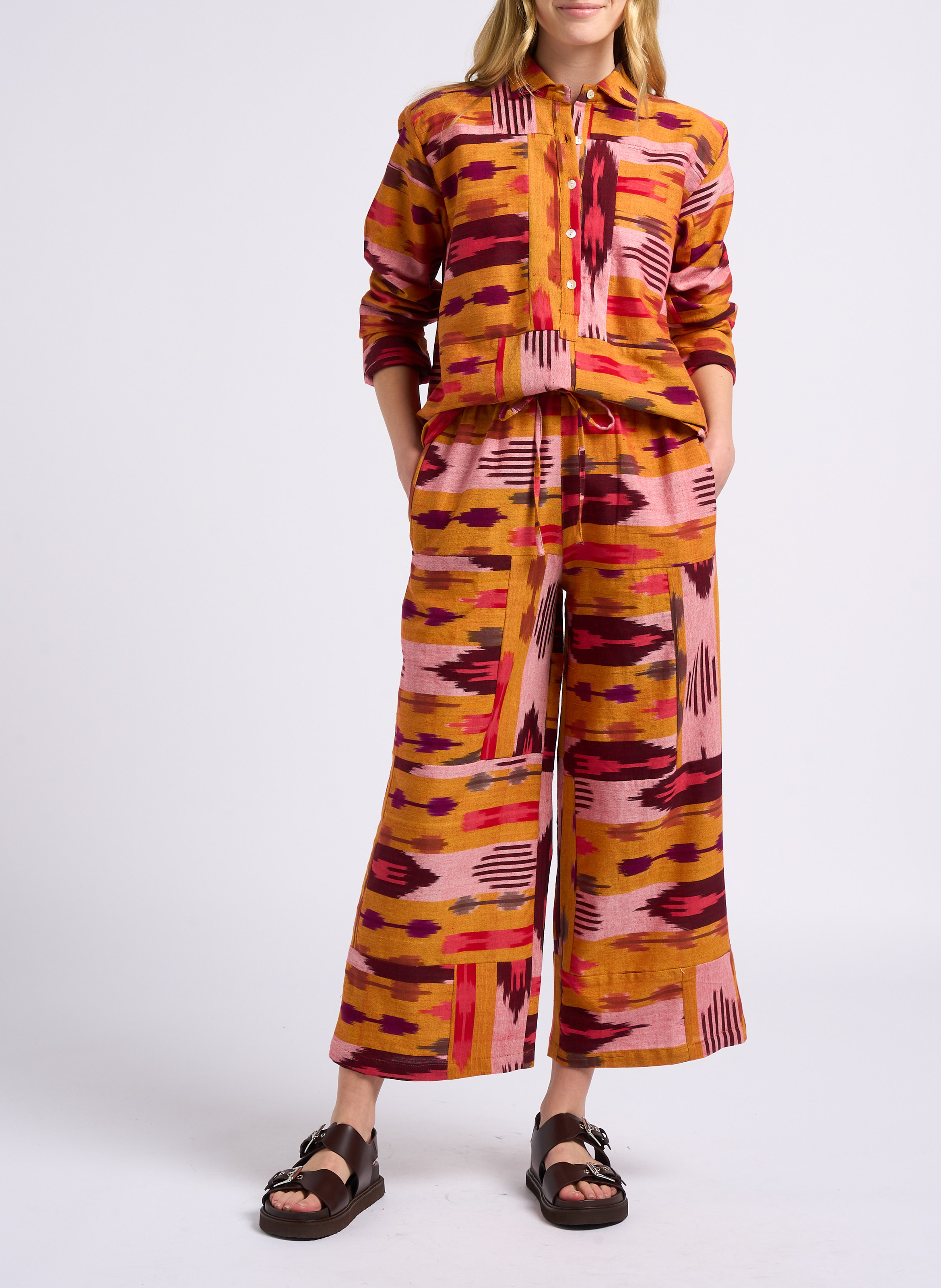 Pantalon large jacquard en coton V DE VINSTER Jaune