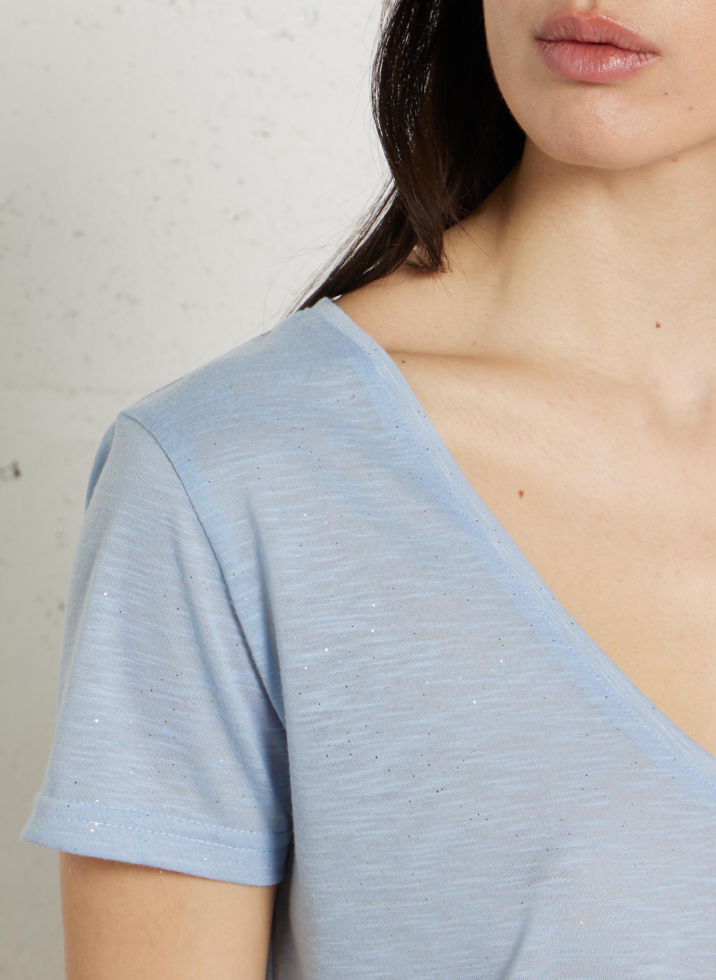 Tee-shirt col V droit pailleté LA PETITE ETOILE Bleu