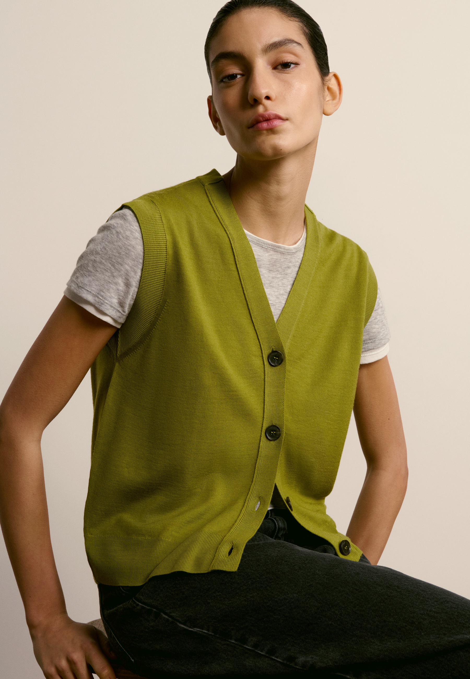 Merino wool sleeveless cardigan MAISON MONTAGUT