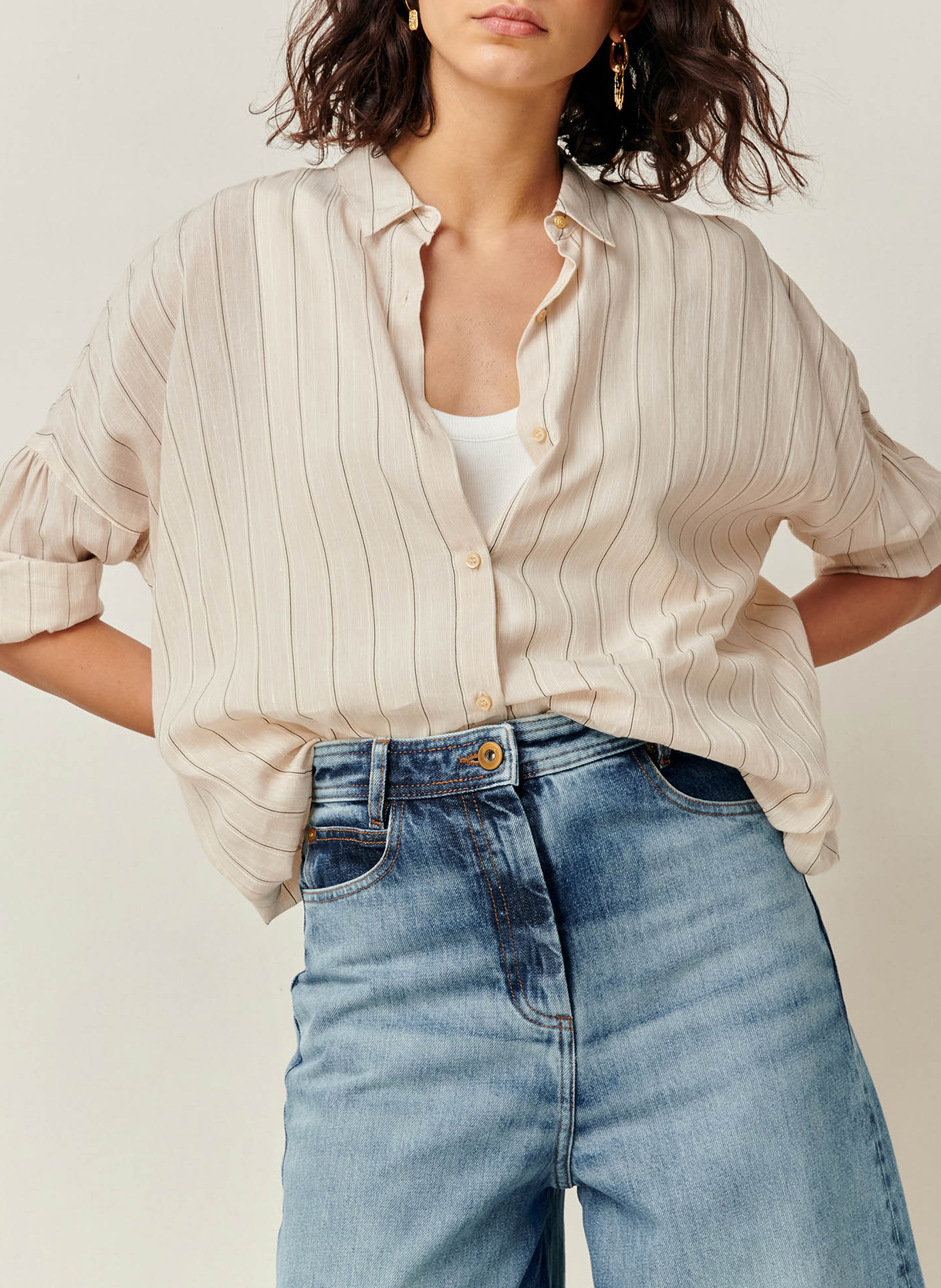 Loose-fit shirt with classic collar SESSUN Beige