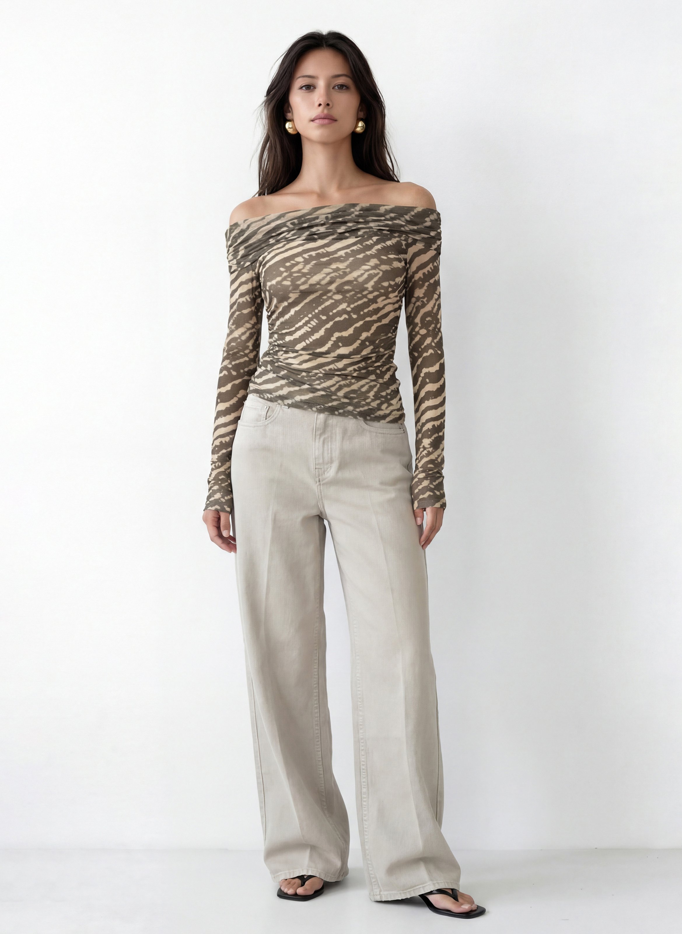 Bedrucktes Top mit Wasserfallausschnitt KOOKAI Khaki