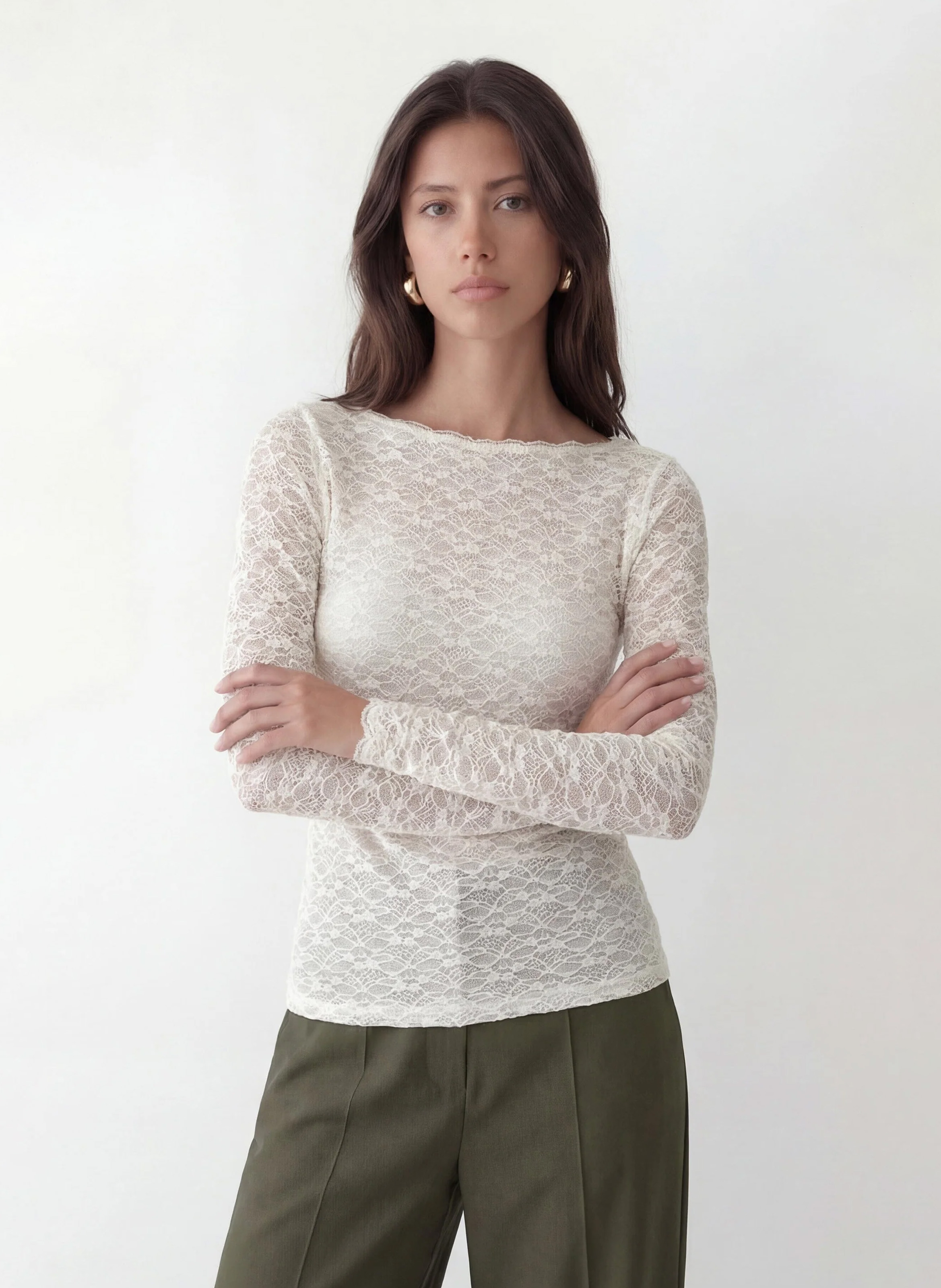 Top aus Spitze mit U-Boot-Ausschnitt KOOKAI Weiss