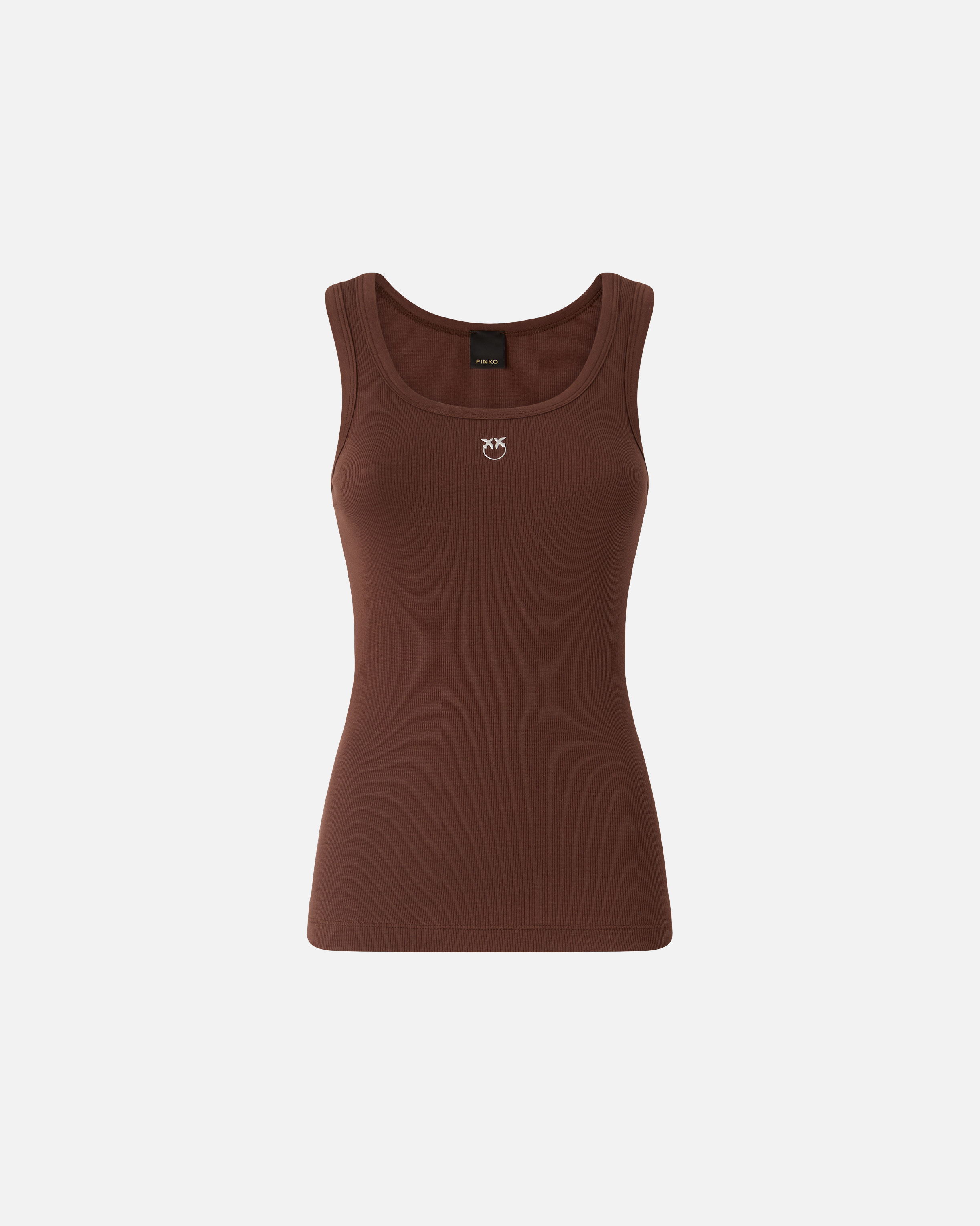 Tank top with golden love birds appliqué PINKO Brown