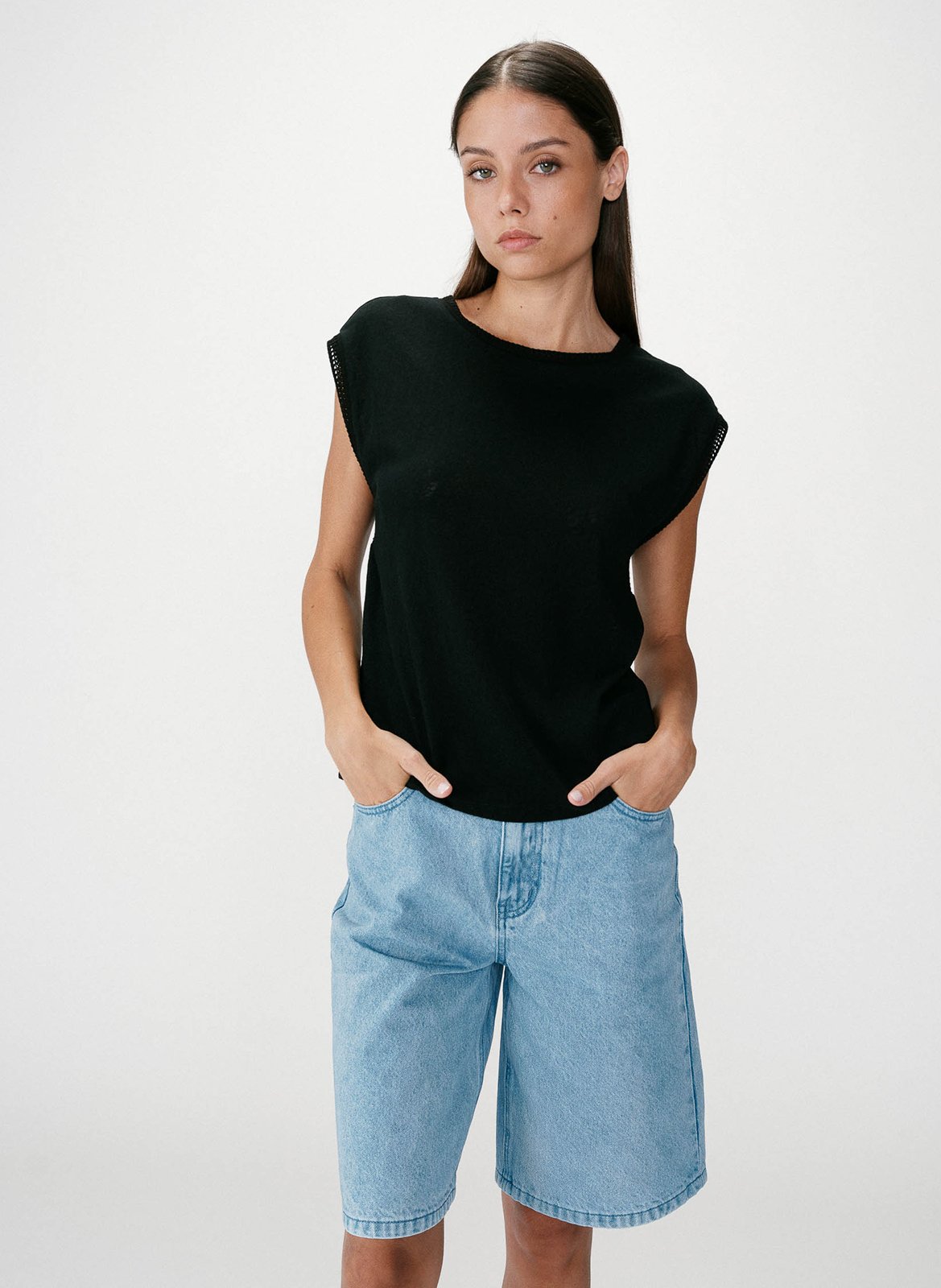 Tee-shirt col rond en coton mélangé GRACE ET MILA Noir