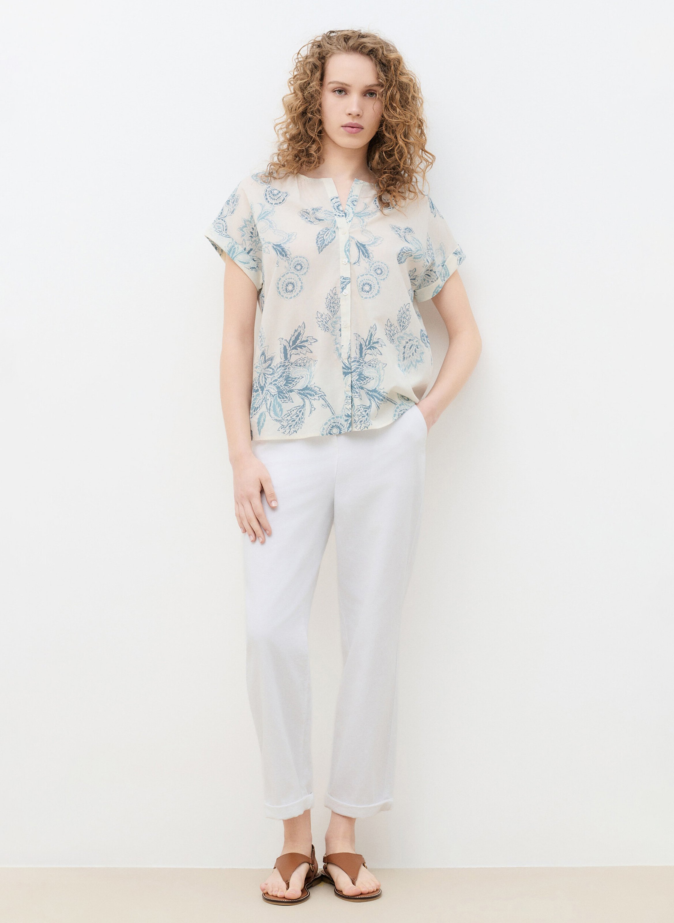 Top boutonné à motif CAROLL Beige