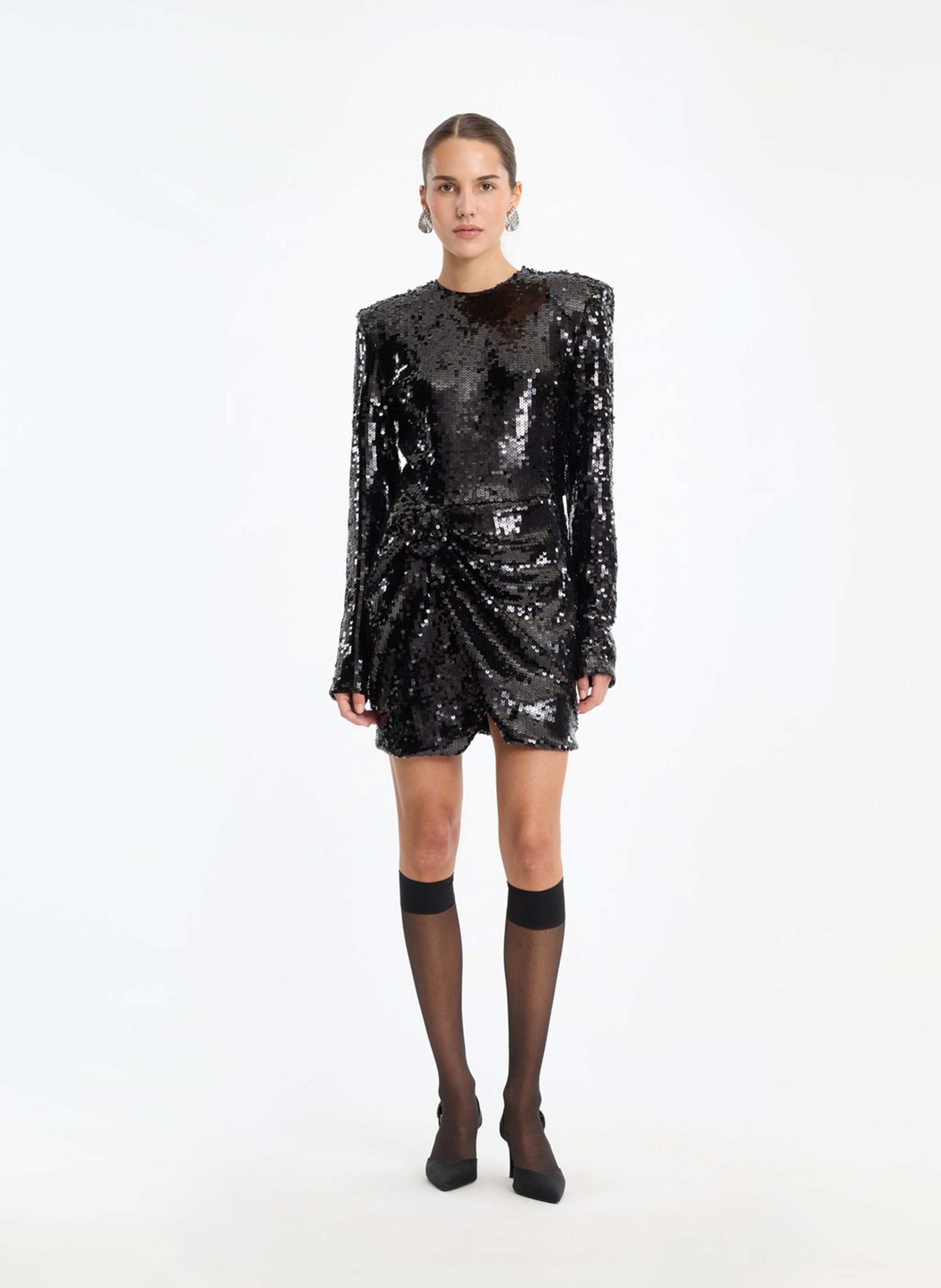 Robe courte ajustée en sequins ROTATE Noir