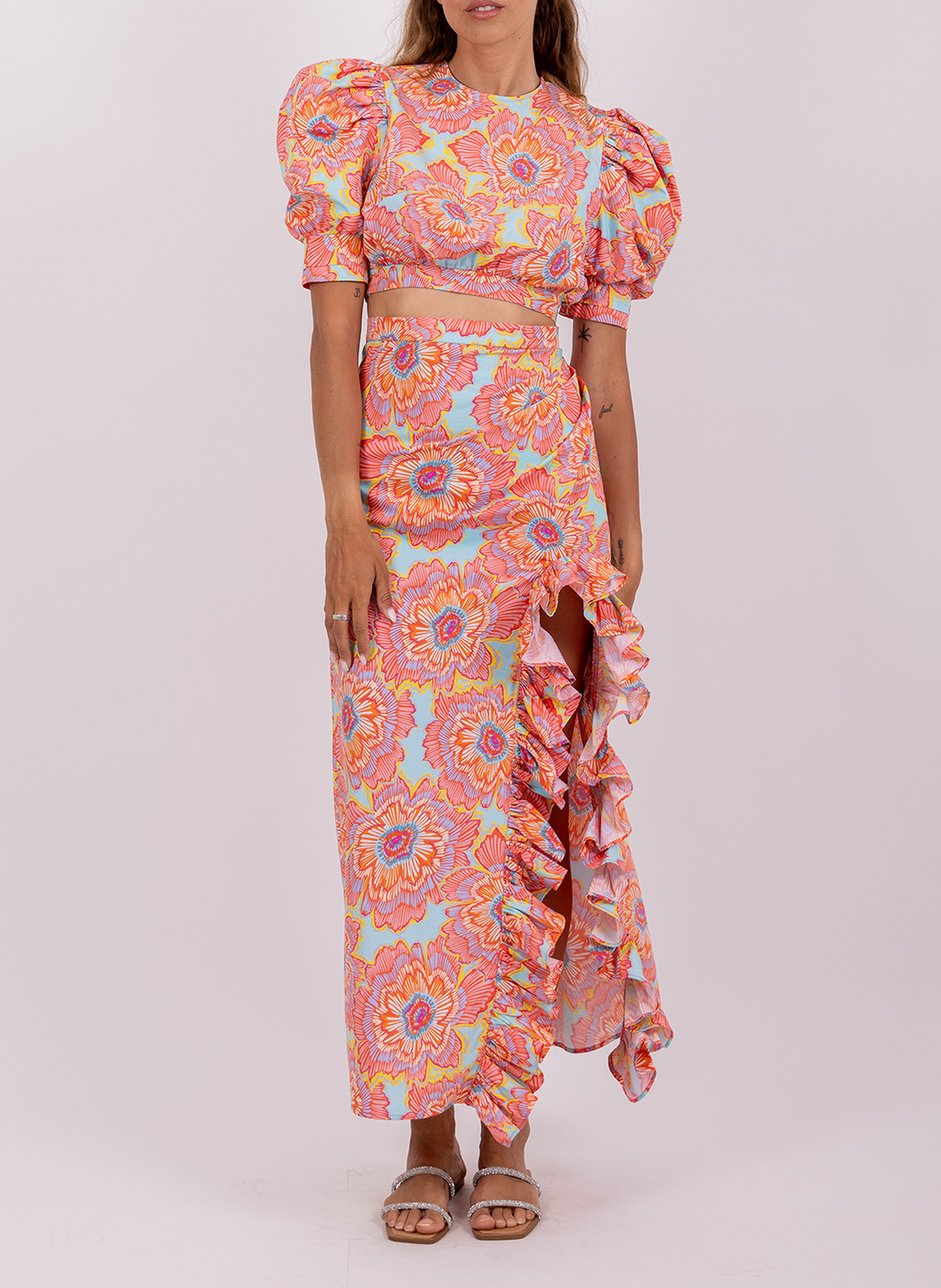Jupe longue fendue à motifs SUNDRESS Bleu