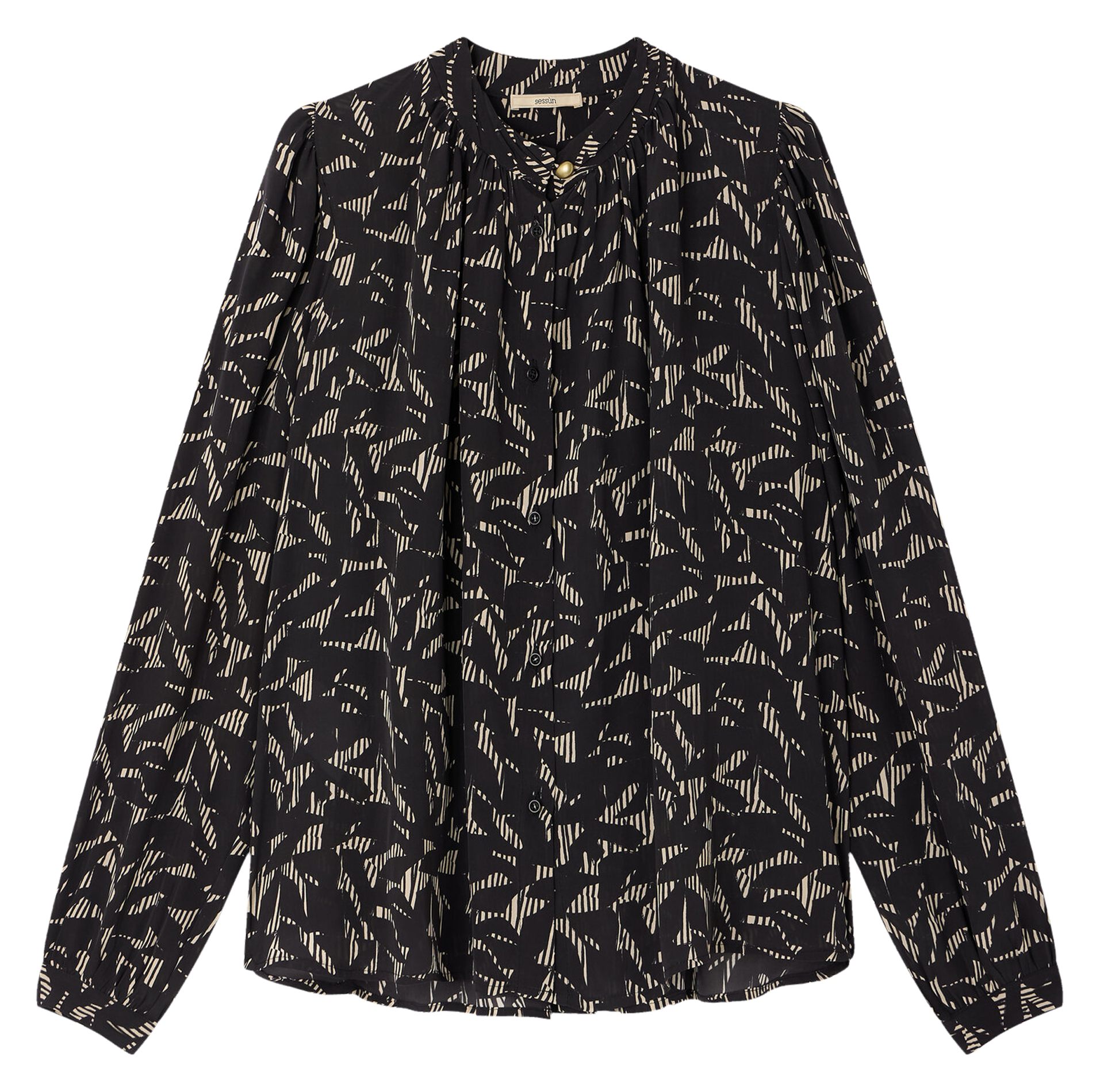 Straight-cut satin high-neck blouse SESSUN Black