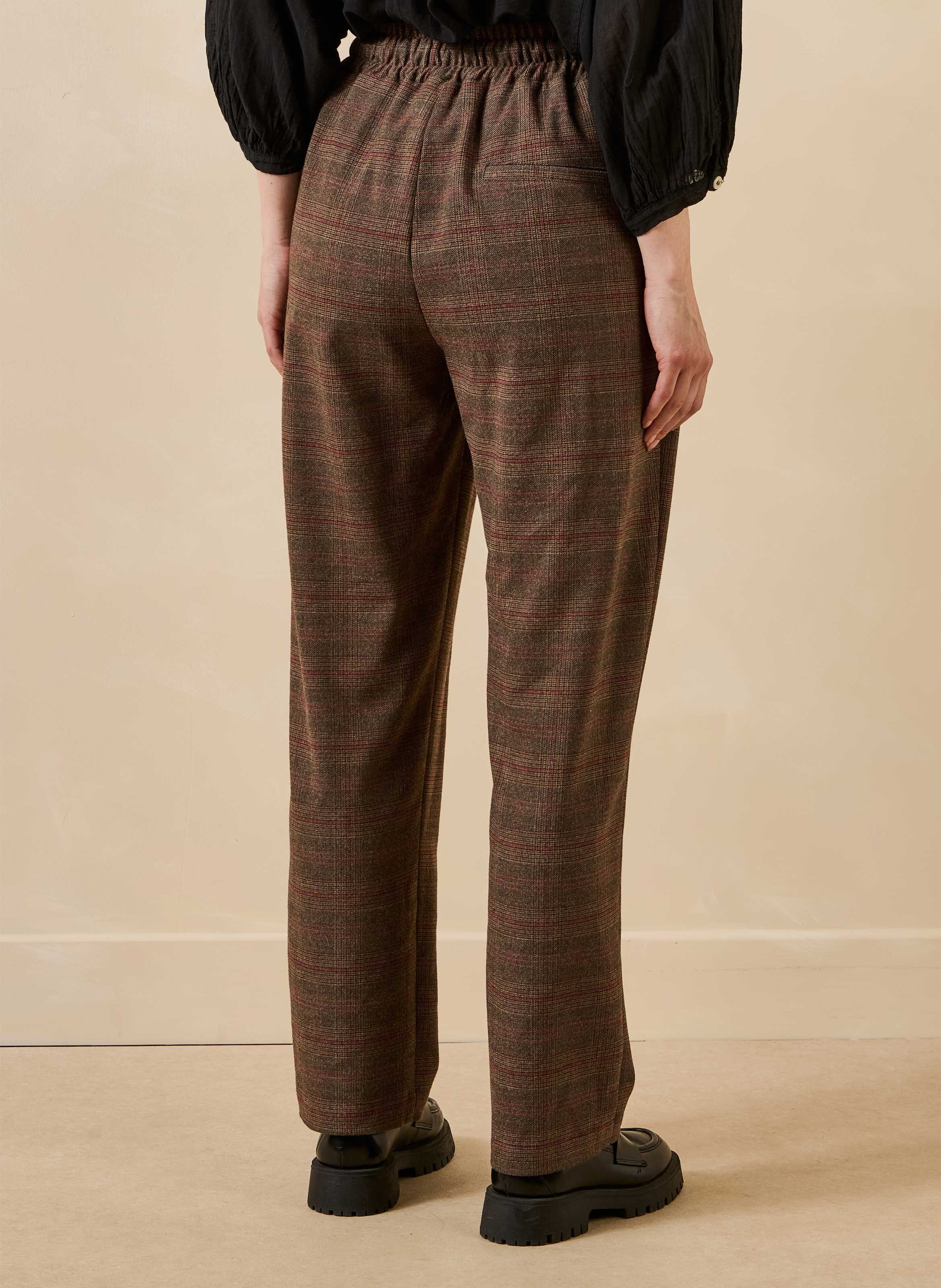 Checked straight-leg pants LA FEE MARABOUTEE Brown