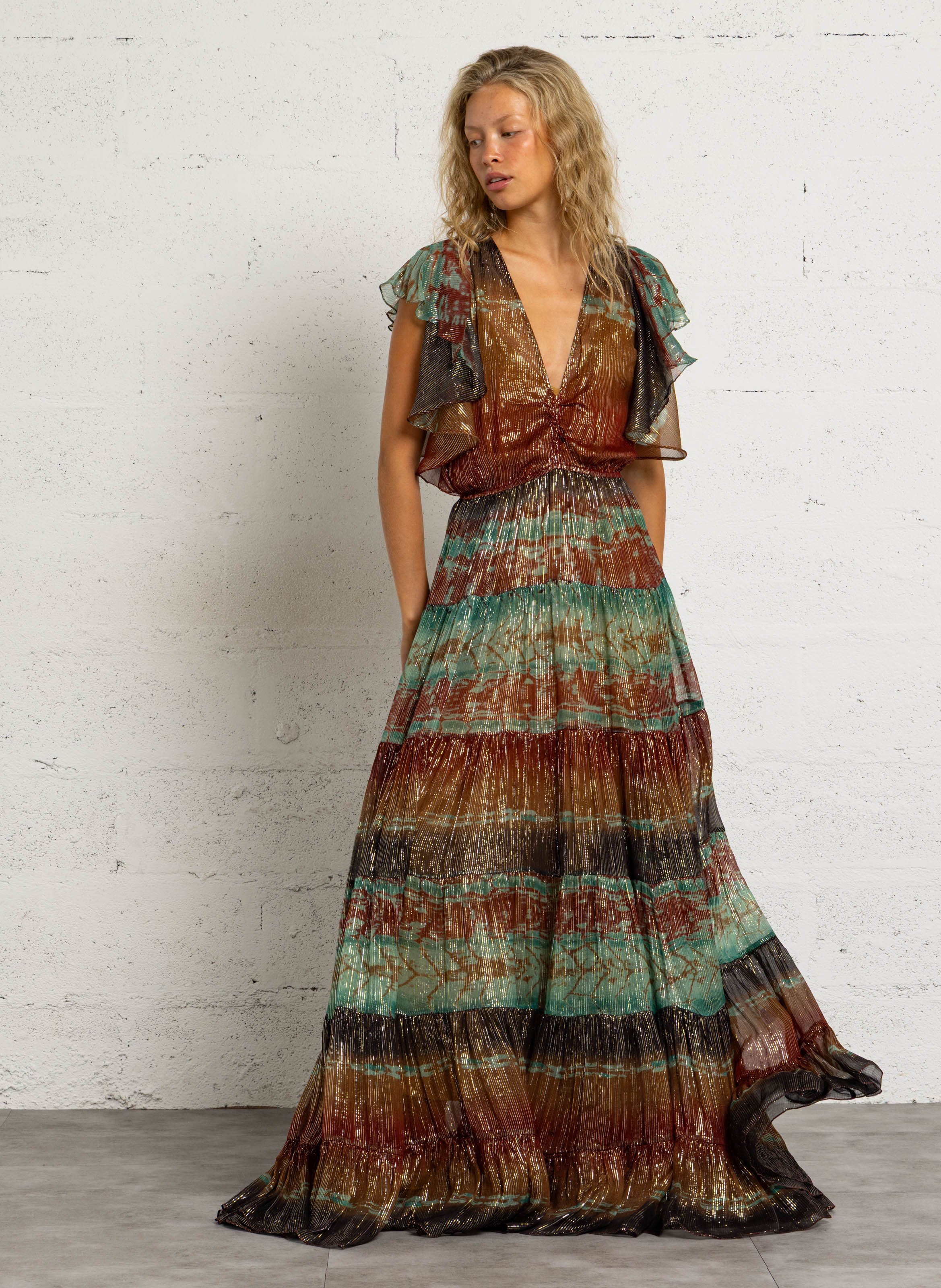 Robe longue imprimée col v MES DEMOISELLES Multicolore