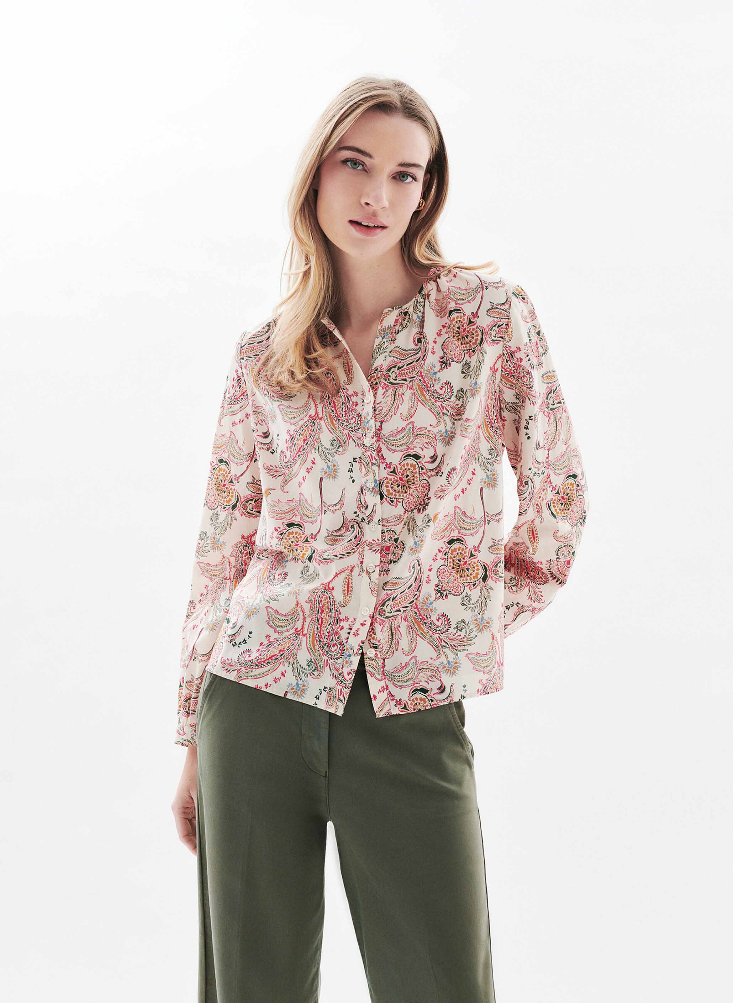 Chemise col rond en coton CAROLL Beige