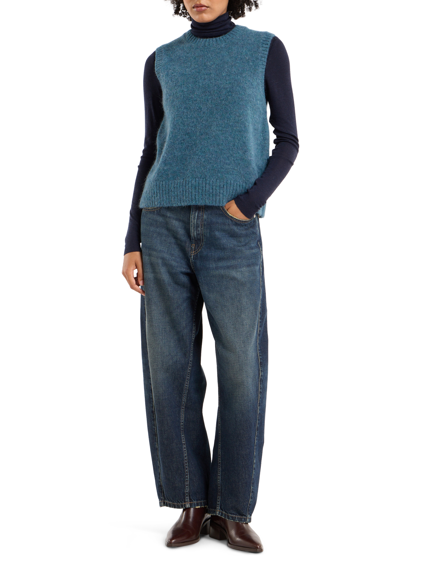 Sleeveless alpaca blend knit sweater SAISON 1865 Blue
