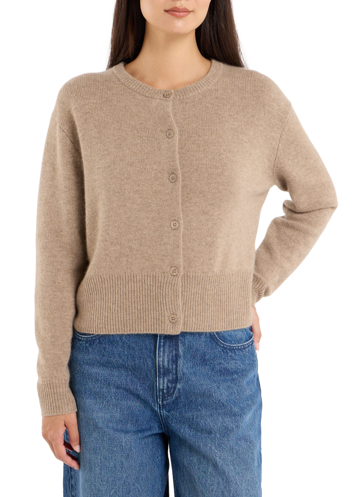 Fluffy round-neck cashmere cardigan by Bardi SAISON 1865 Brown