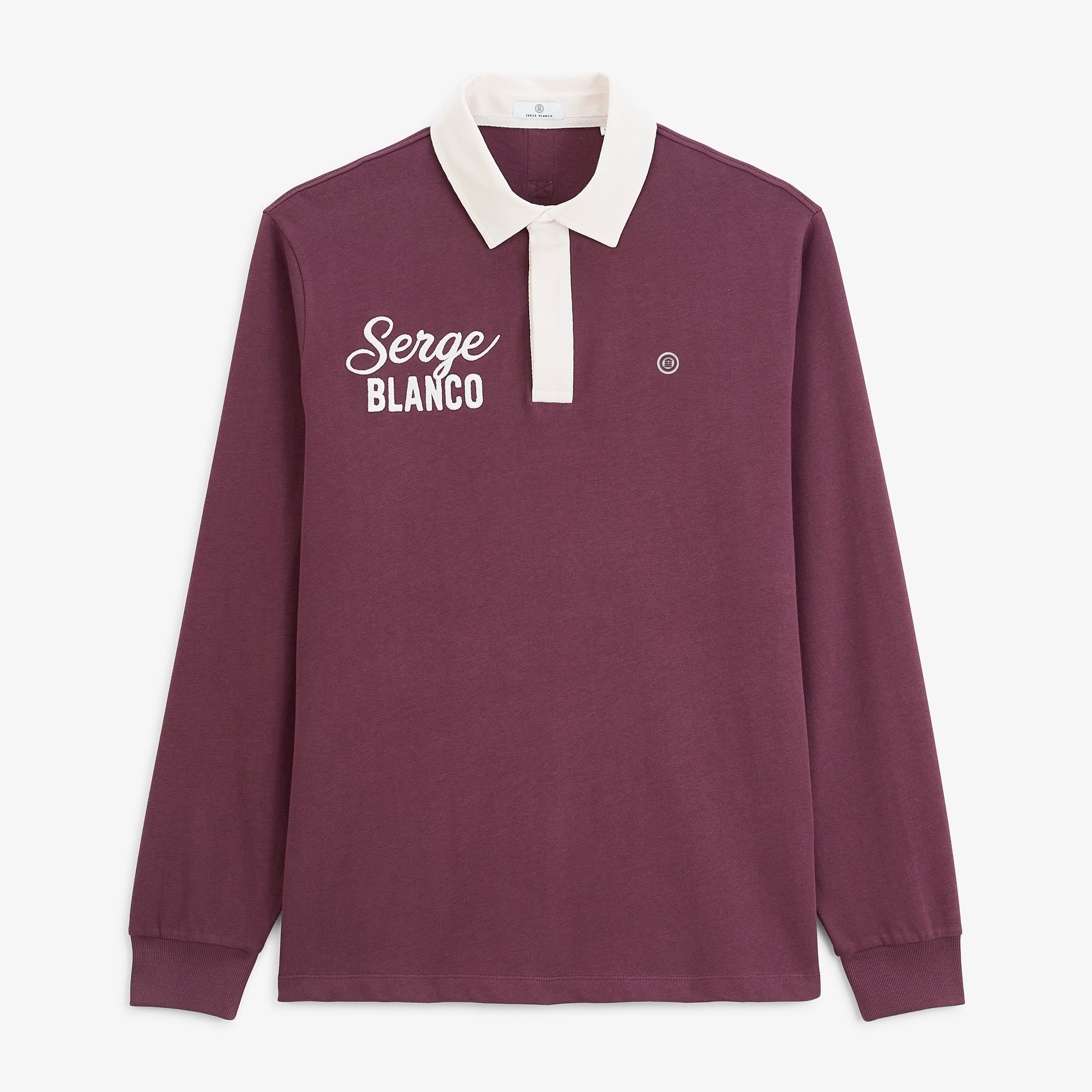 Rugby polo with long sleeves, contrast collar, cornely embroidery, Serge Blanco - Red Vine. SERGE BLANCO Red