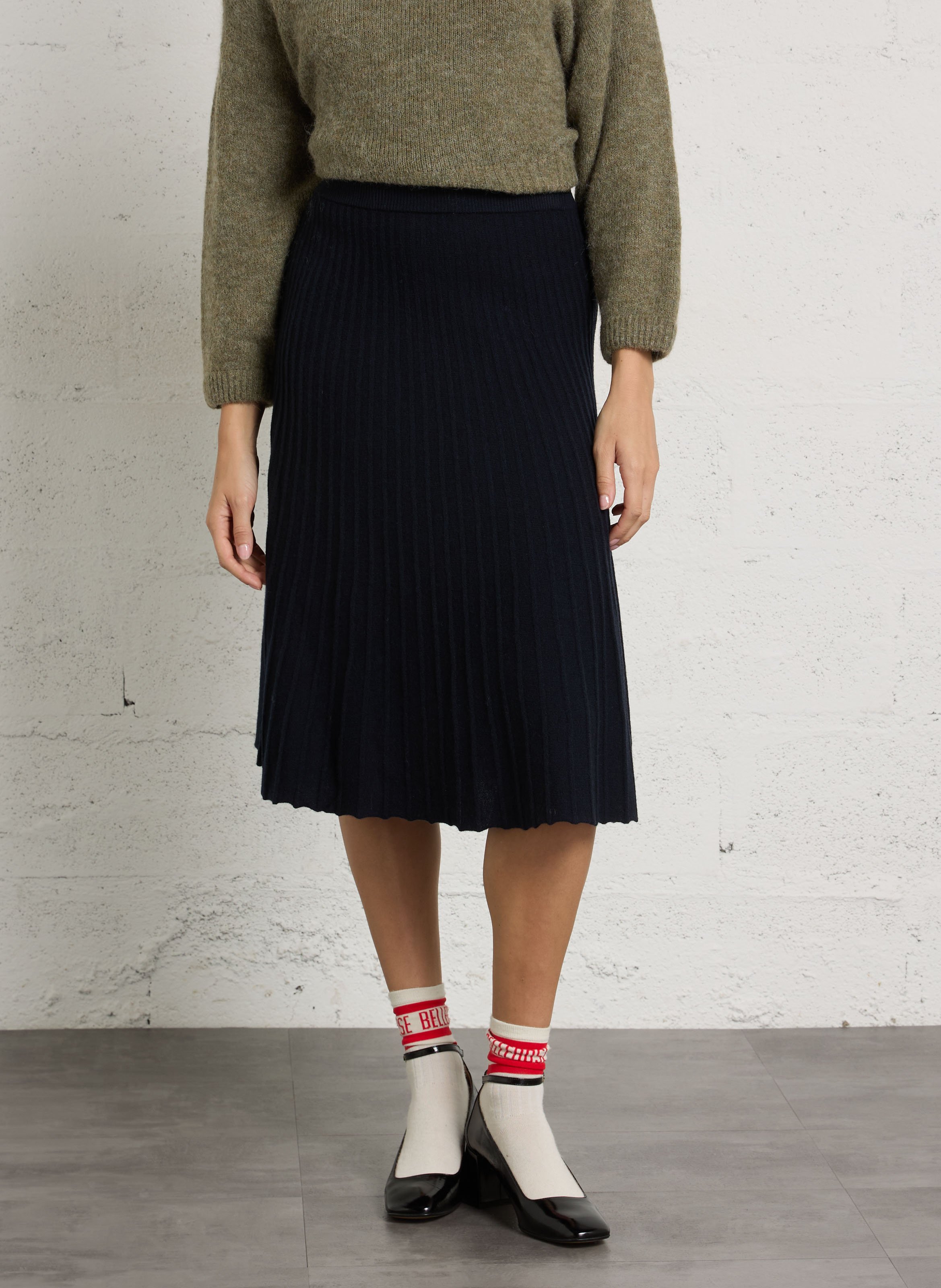 Jupe midi évasée en laine MAISON 123 Bleu