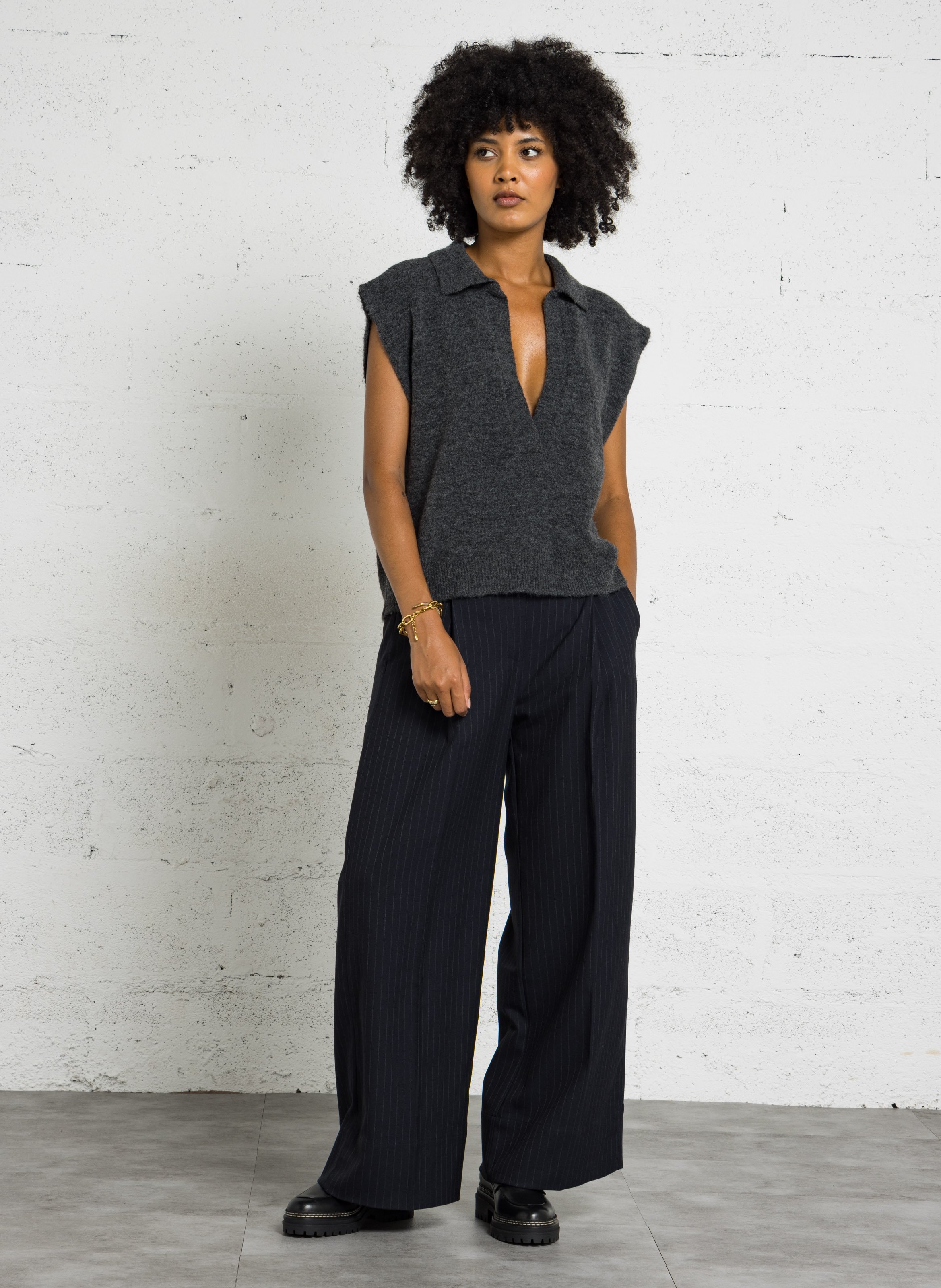 Pull col V  TINSELS Argent