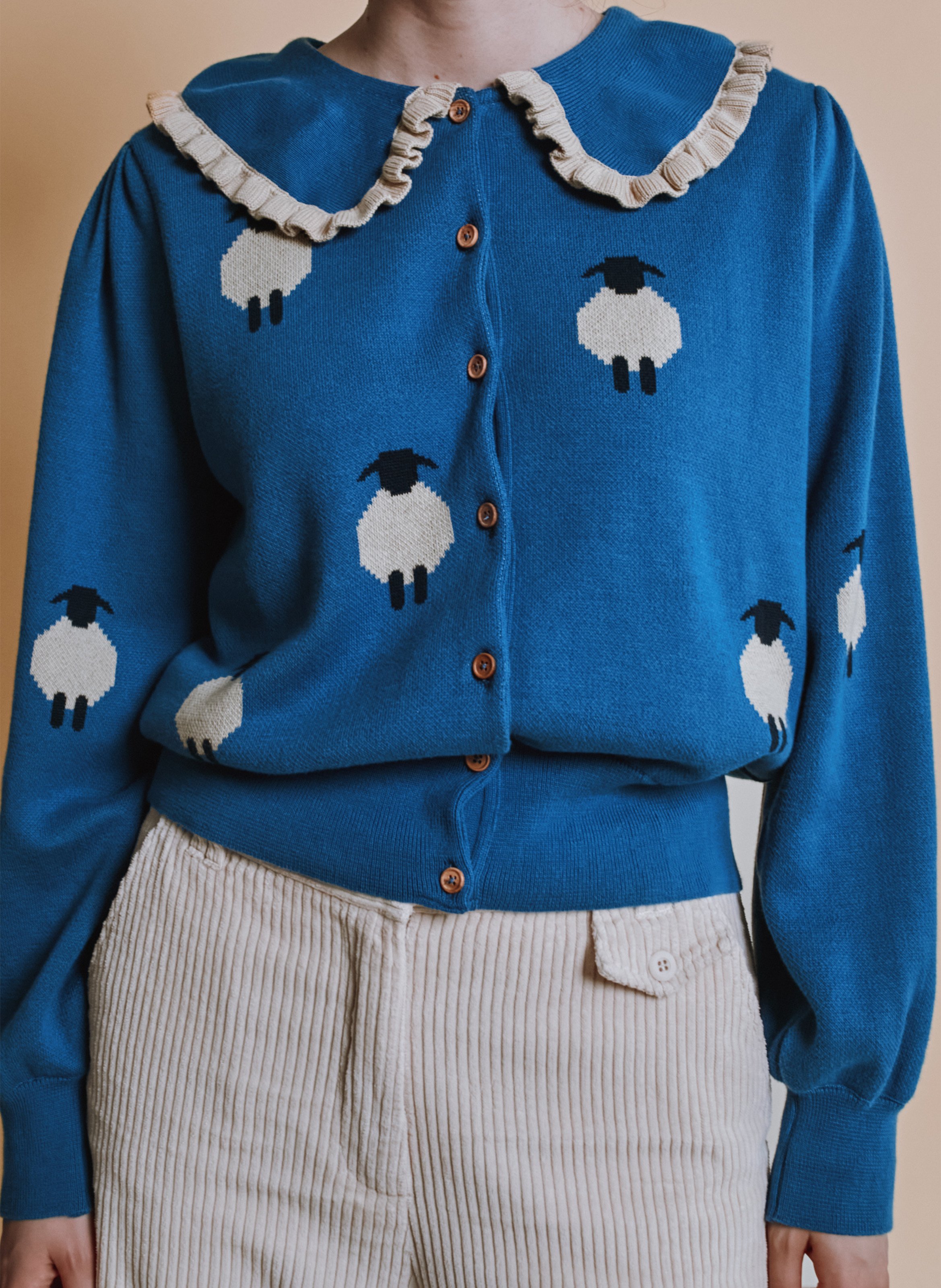 Gilet oversize col claudine en coton bio imprimé EMILE ET IDA Bleu