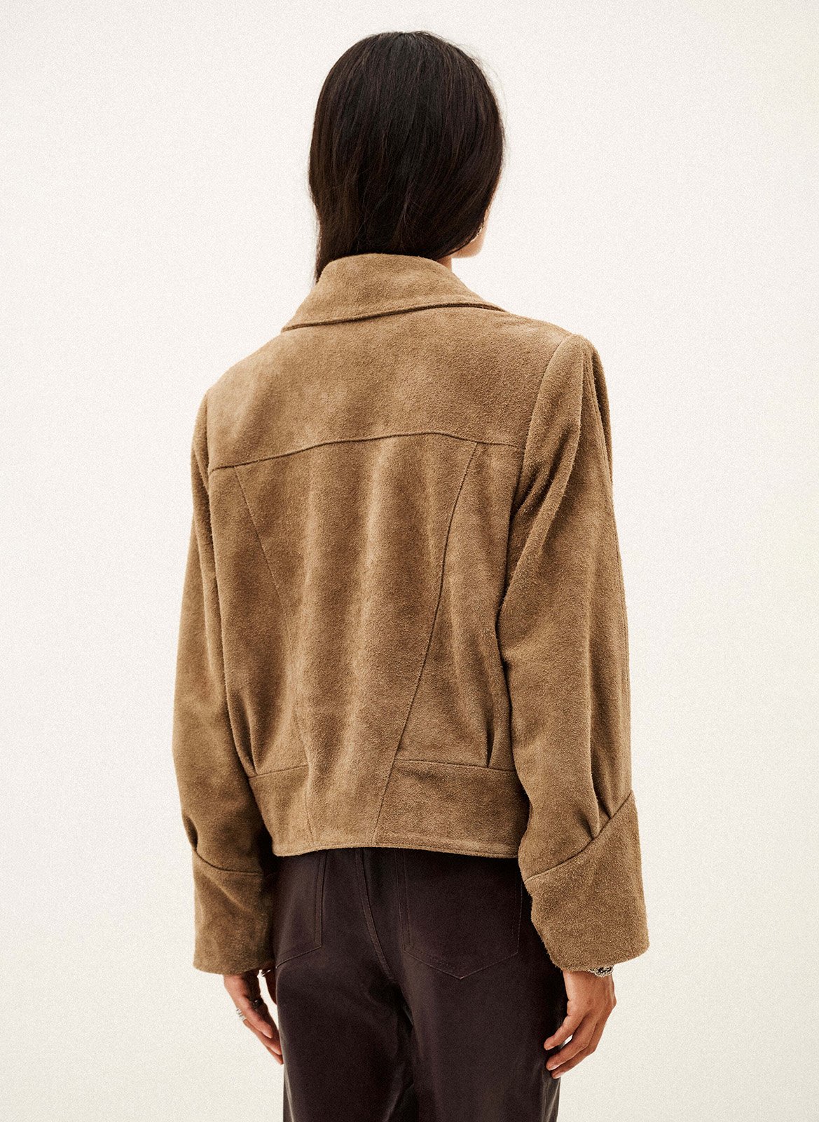 Veste droite col tailleur uni en cuir BA&SH Beige
