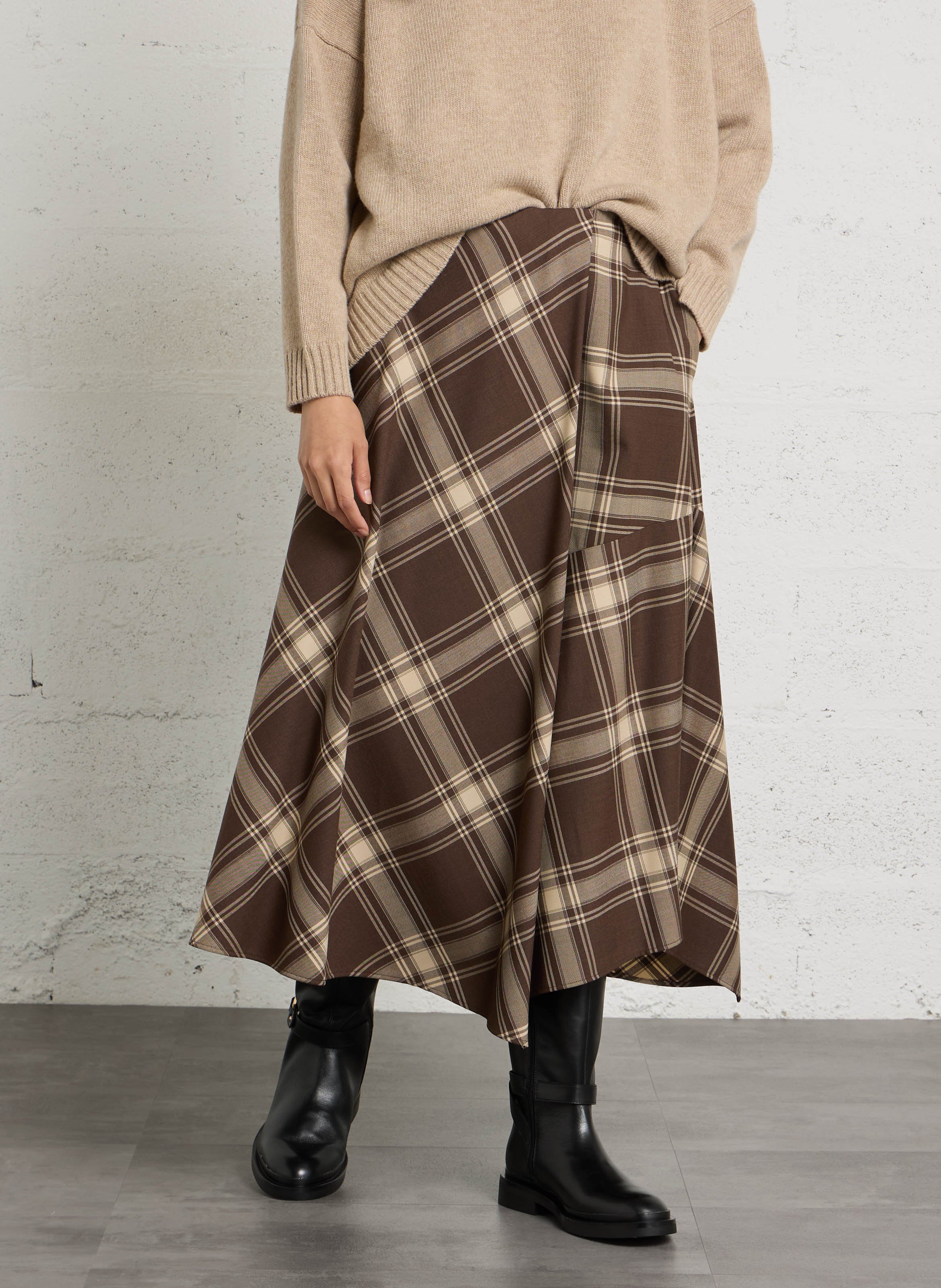 Halflange gerende rok van wolmix MAX MARA WEEK END Bruin