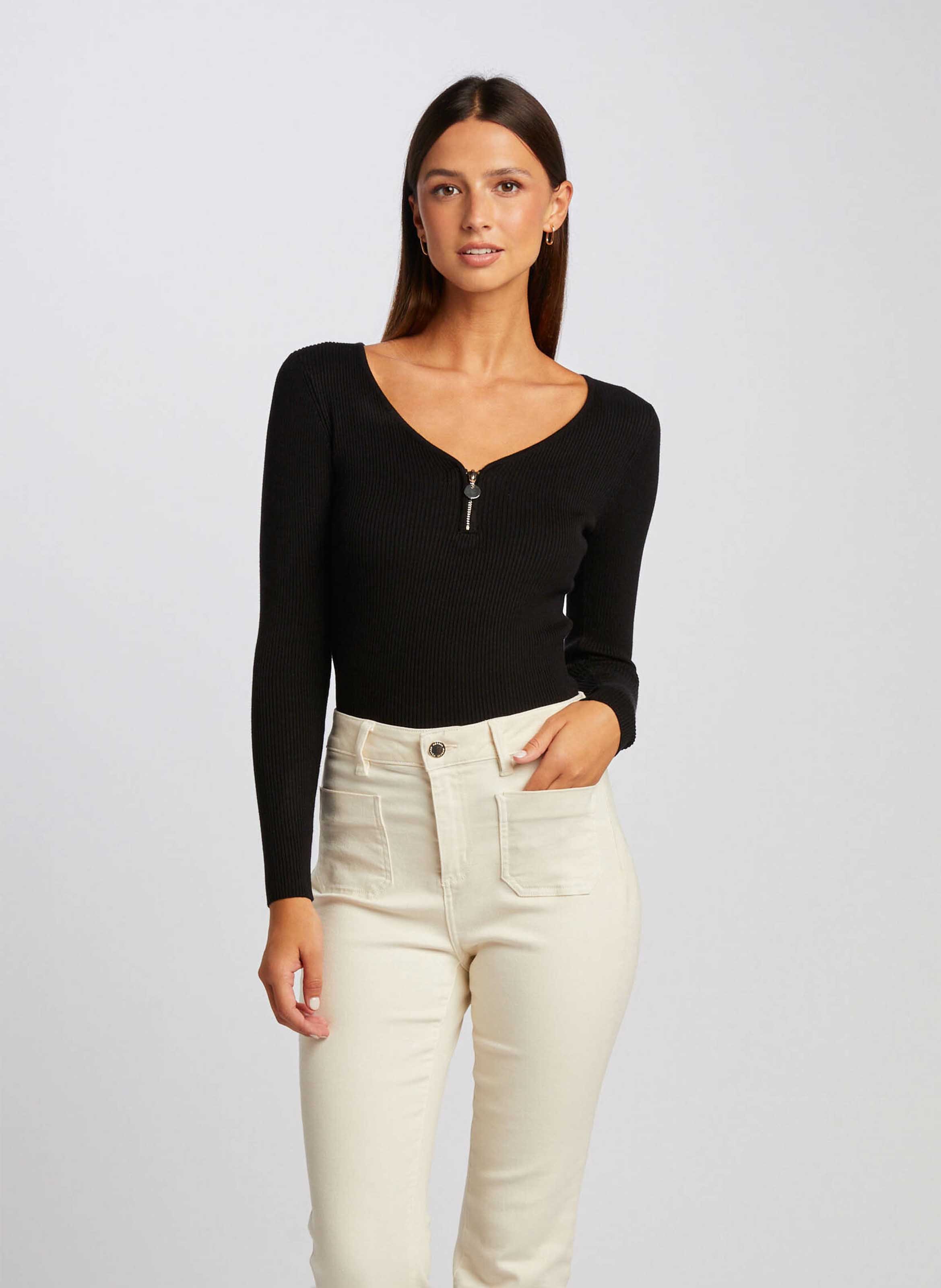 Rib-knit V-neck sweater MORGAN