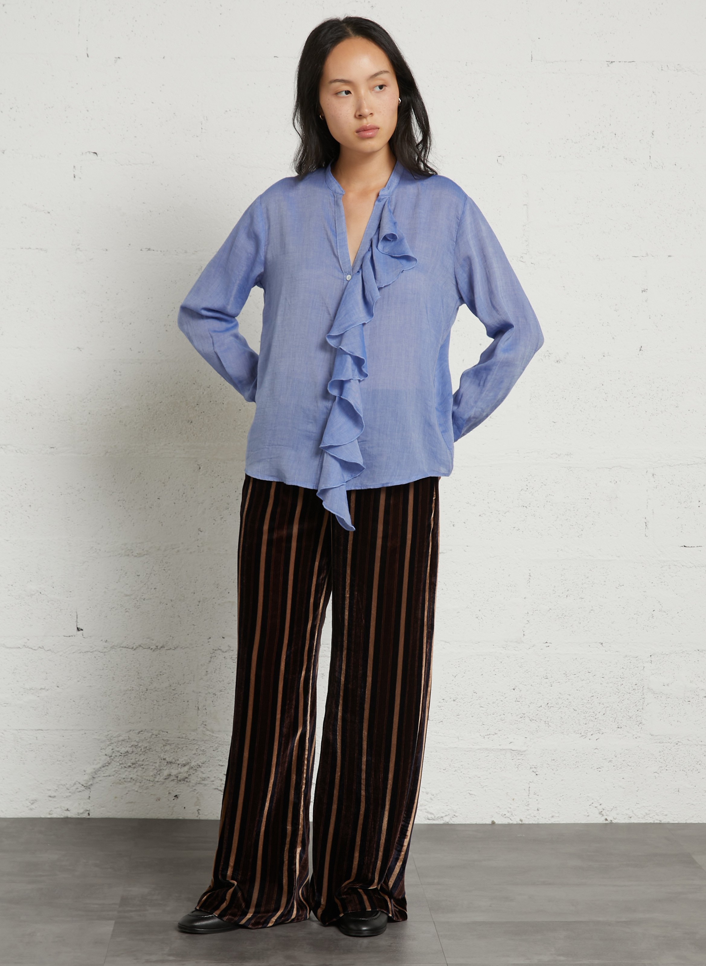 Ruffled cotton blouse DIEGA Blue