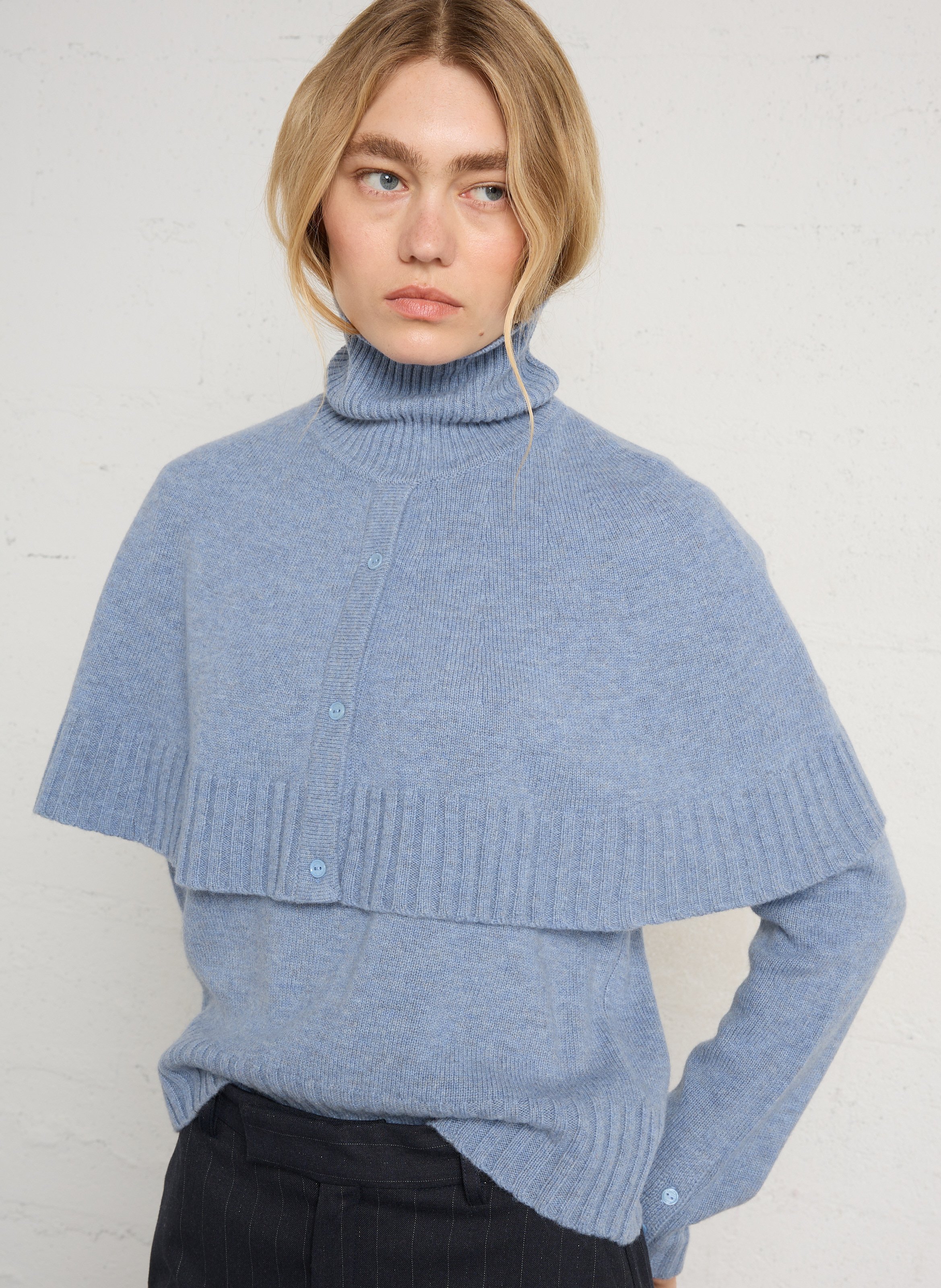 Pull col rond en laine BERENICE Bleu