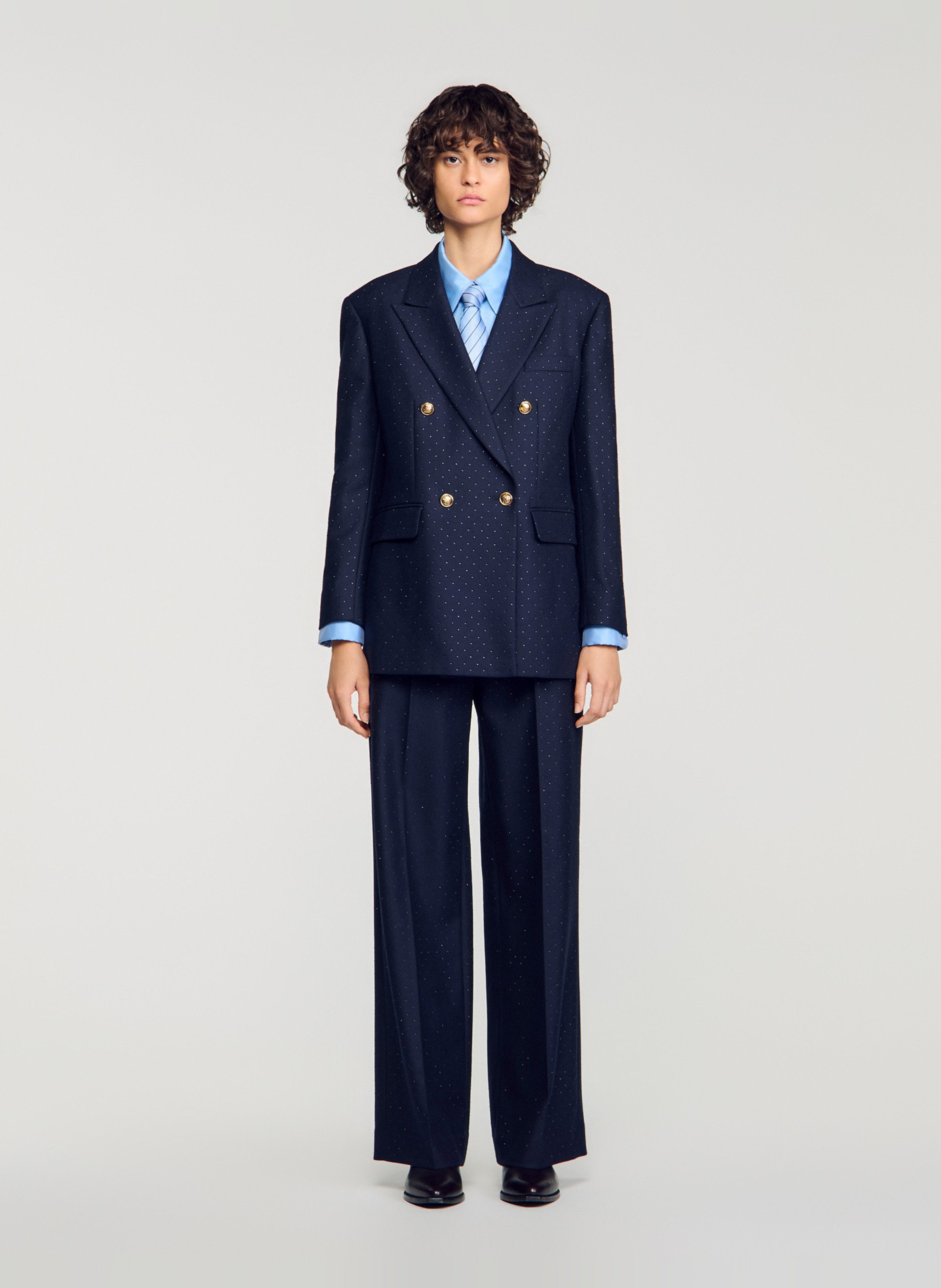 Veste col tailleur en laine SANDRO Bleu