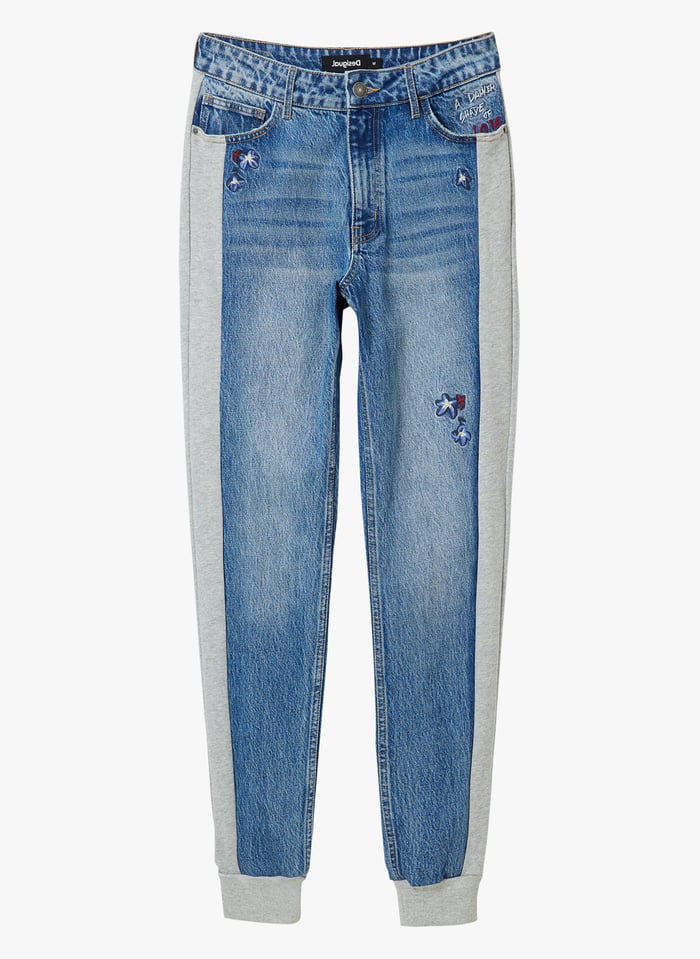 Blue Cotton blend track pants style jeans