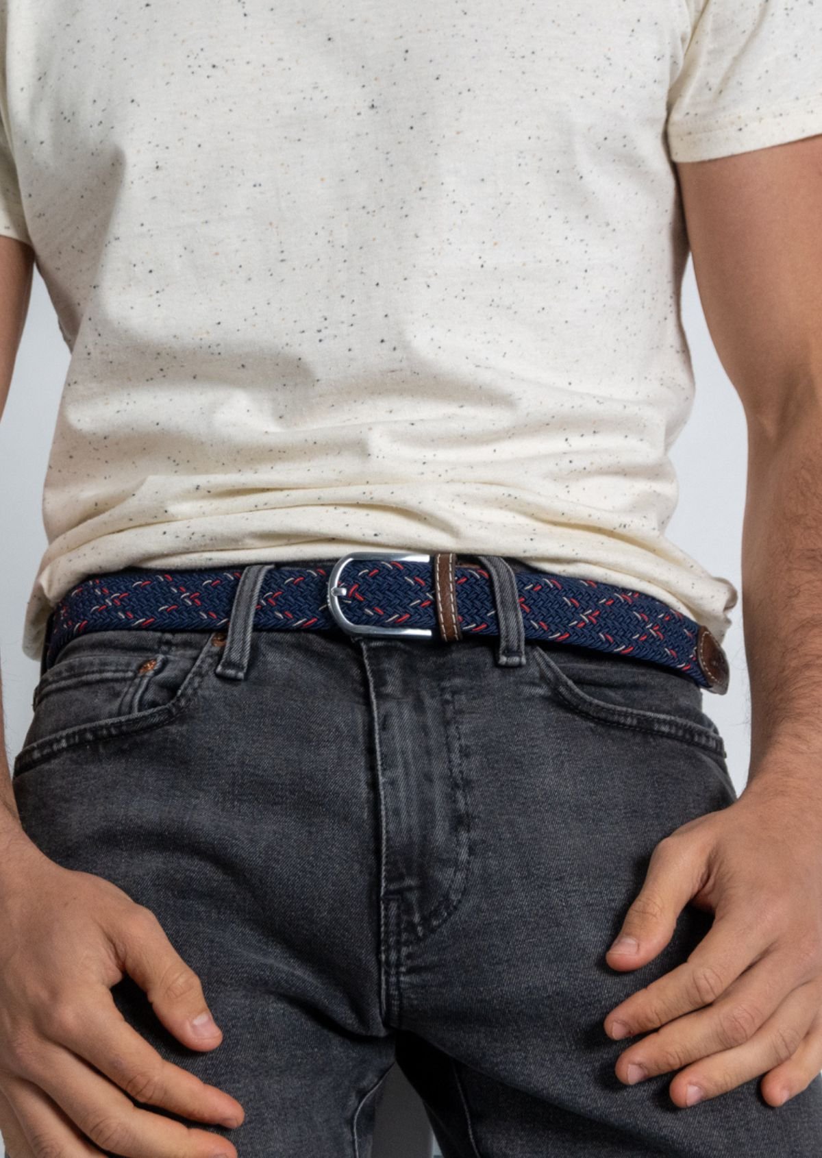 Multicolored braided elastic belt BILLYBELT Blue