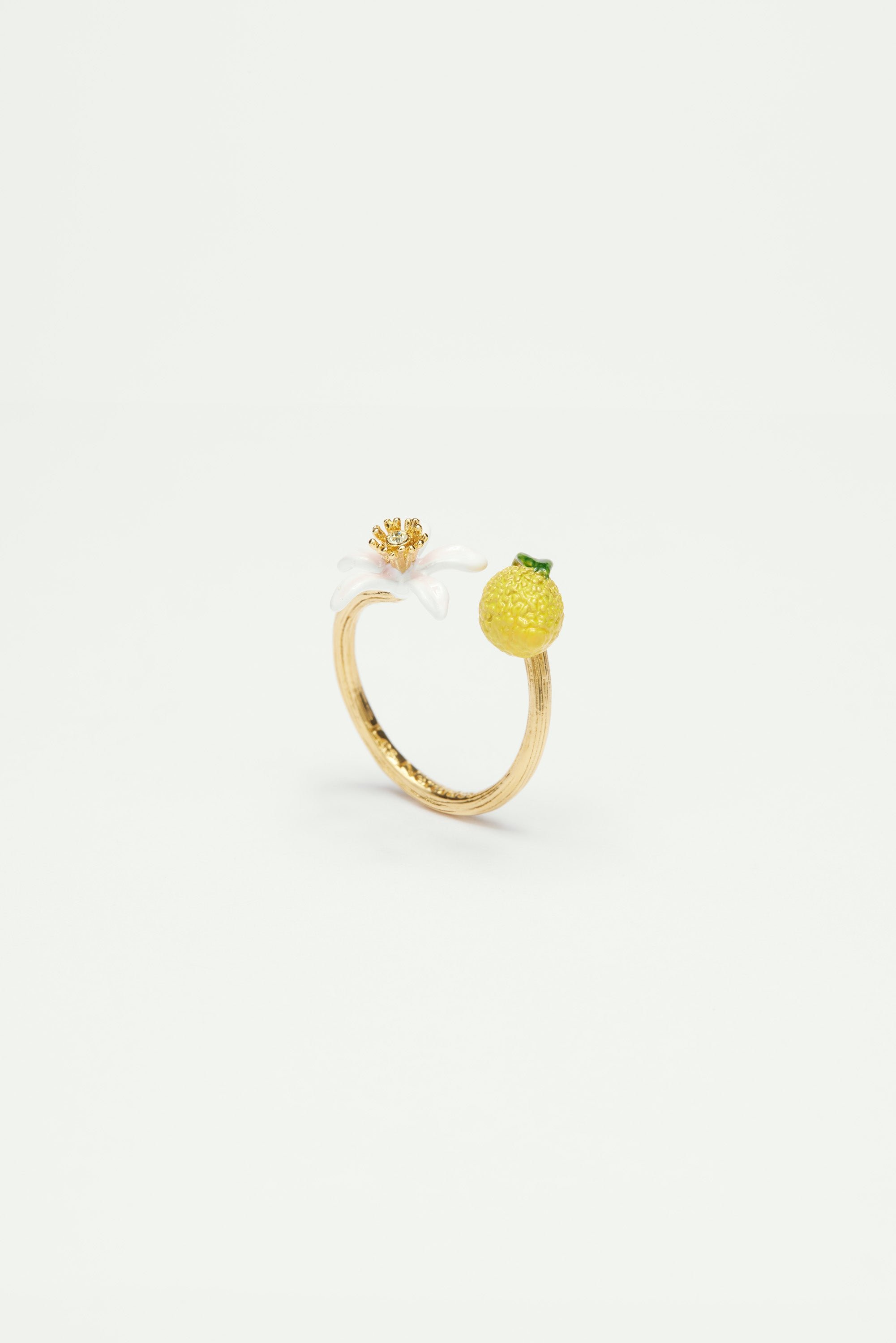 Adjustable ring with lemon and lemon blossom LES NEREIDES Yellow